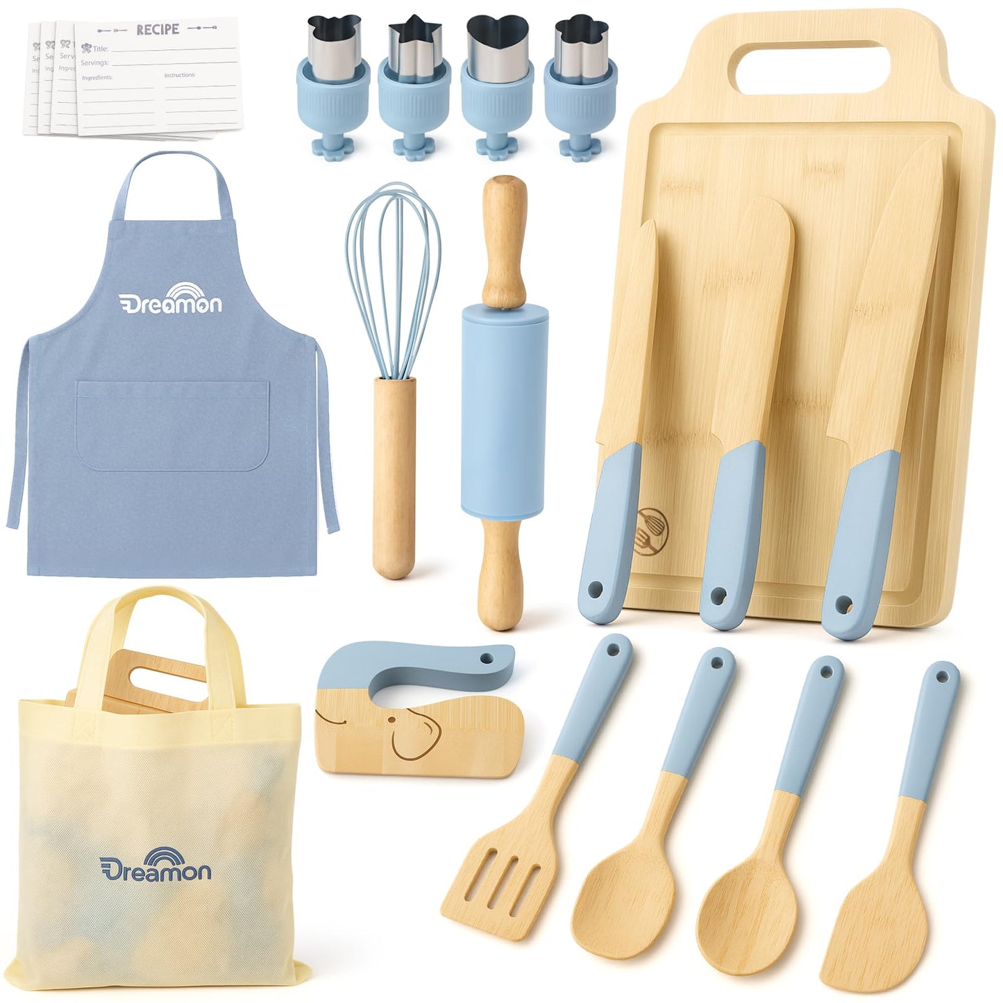 Dreamon 29-Pcs Wooden Kids Cooking Set — Real Kitchen Tools for 3+ Year Olds
