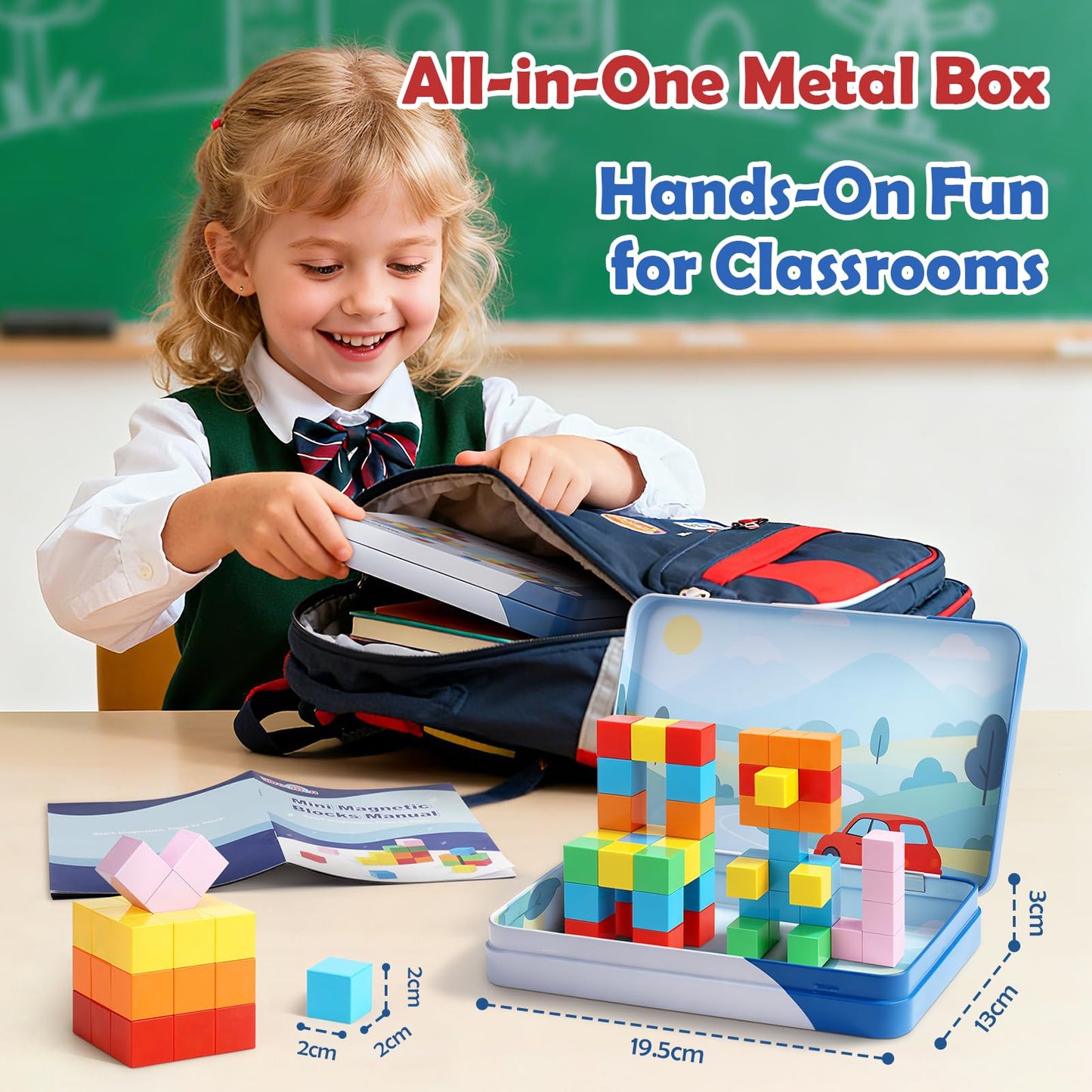 Dreamon 52 PCS Magnetic Blocks with Metal Tin – 0.8in Mini Building Cubes for Travel, STEM Toys for Kids 3+