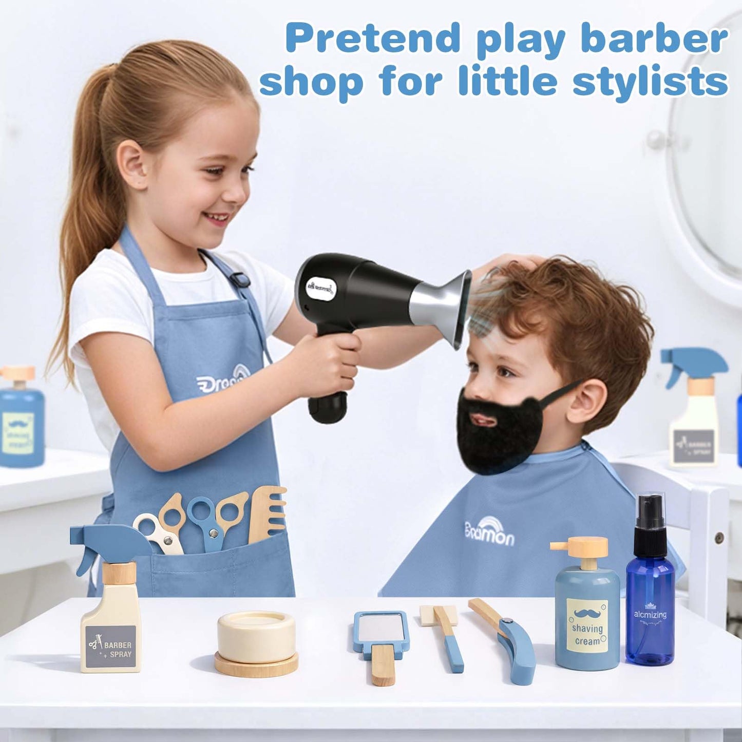 Dreamon Barber Shop Pretend Play Set – Wooden Kids Hair Salon Toys