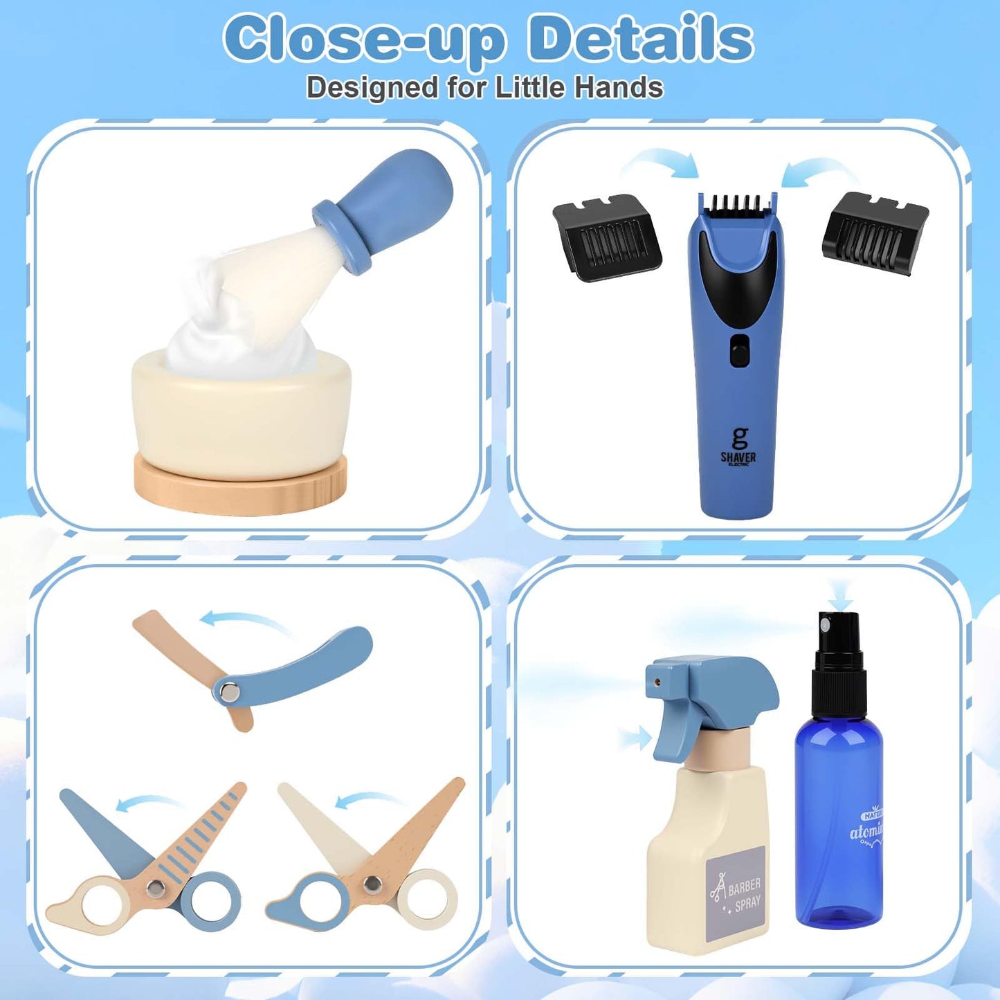 Dreamon Barber Shop Pretend Play Set – Wooden Kids Hair Salon Toys