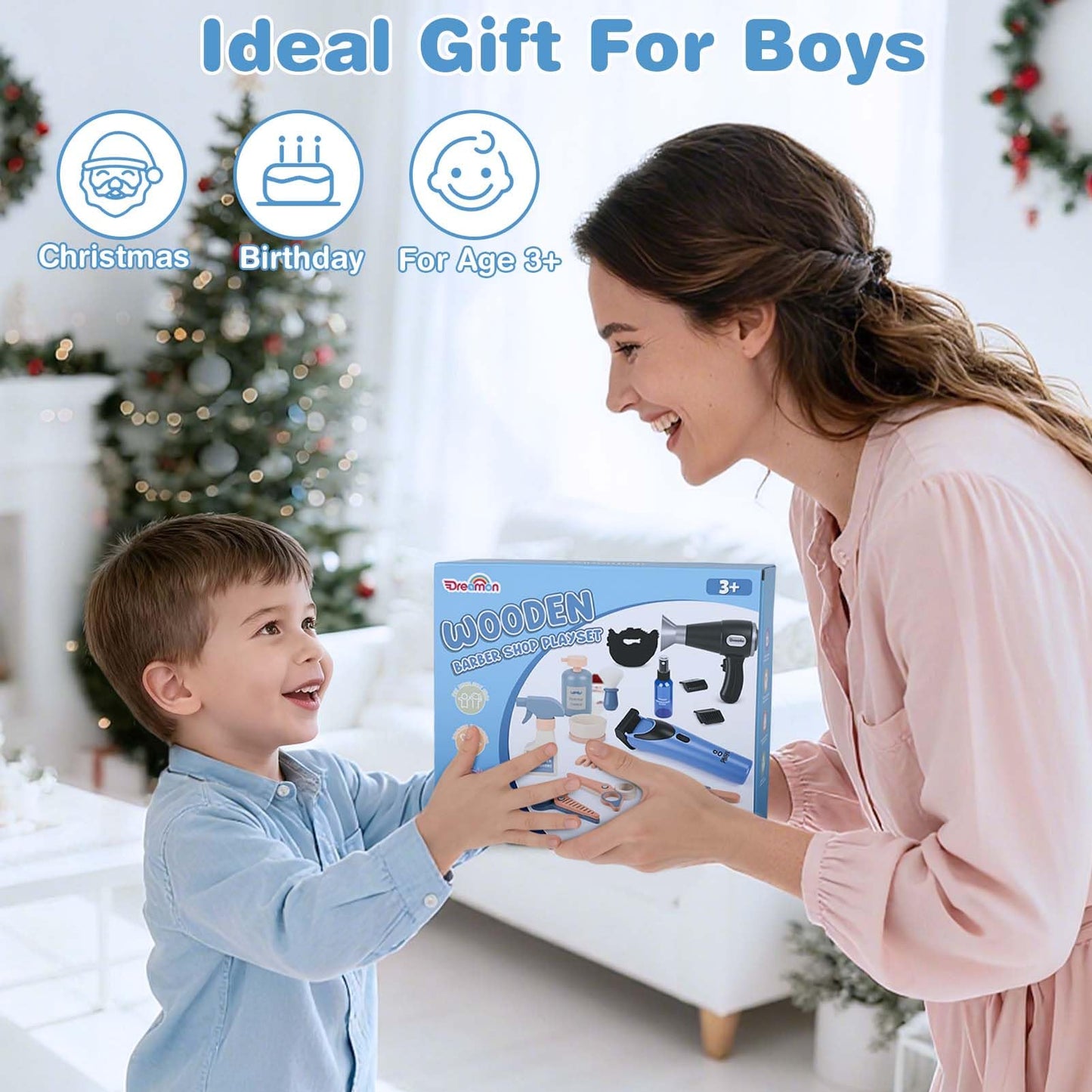Dreamon Barber Shop Pretend Play Set – Wooden Kids Hair Salon Toys