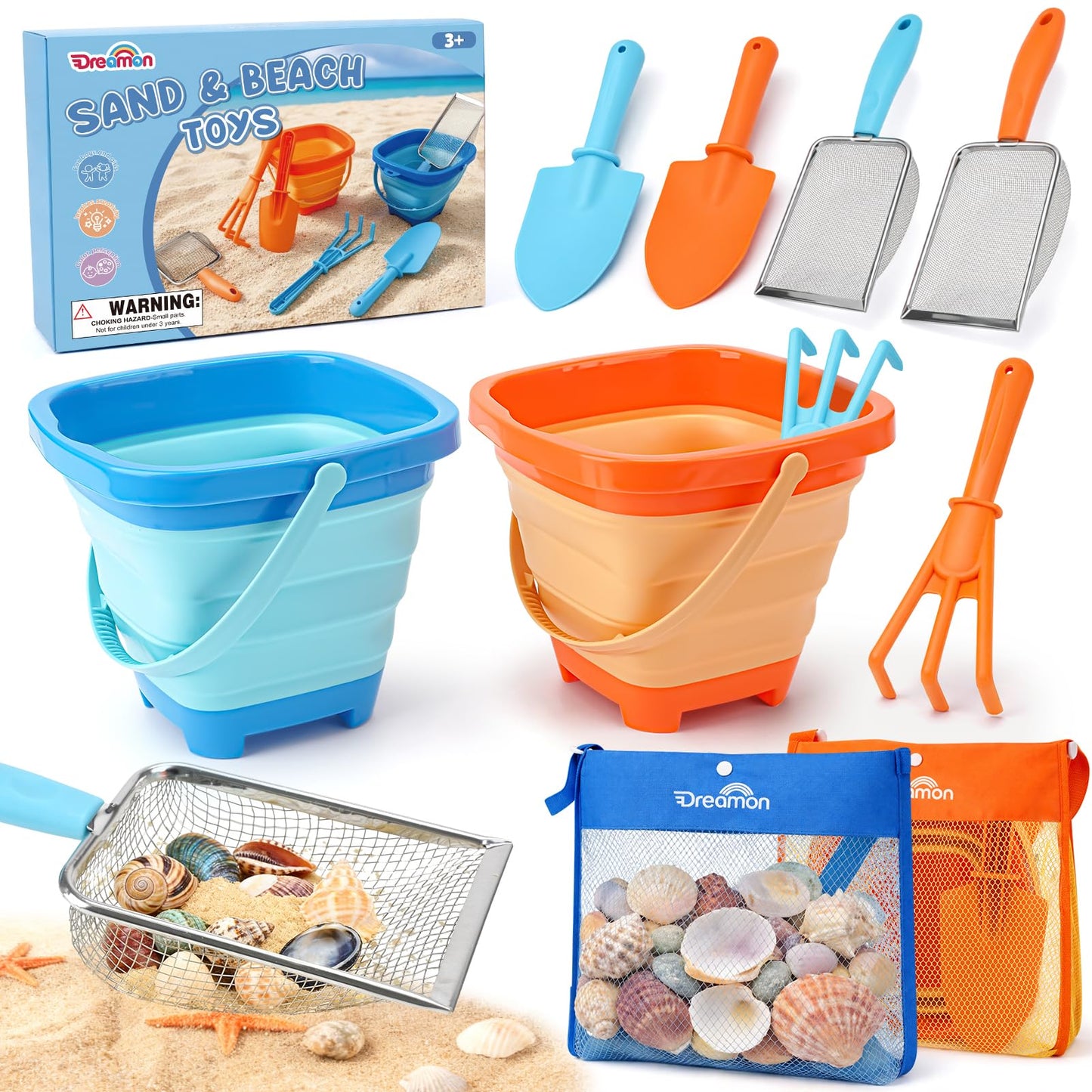 Dreamon Beach Toys – 2-Pack Travel Sand Toys for Kids 4-8 | 10 PCS Sandcastle Kit