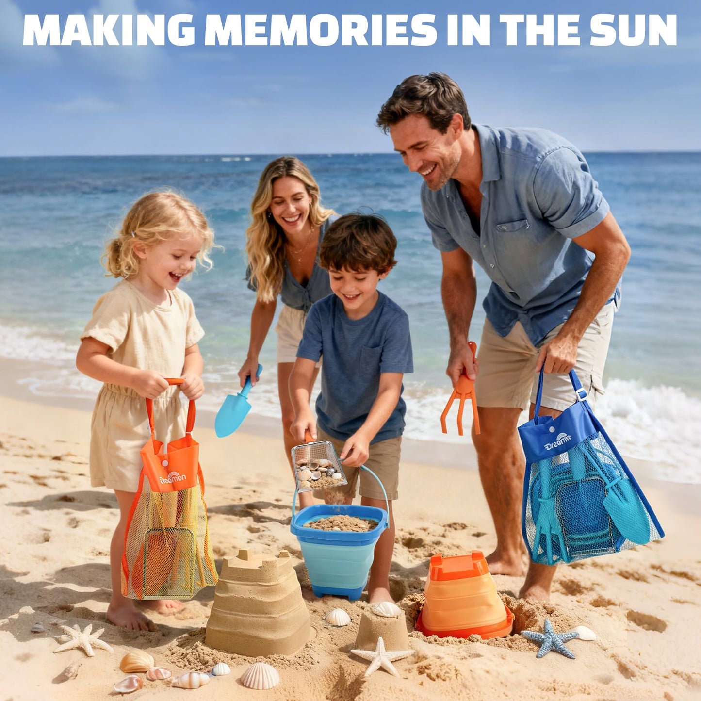 Dreamon Beach Toys – 2-Pack Travel Sand Toys for Kids 4-8 | 10 PCS Sandcastle Kit