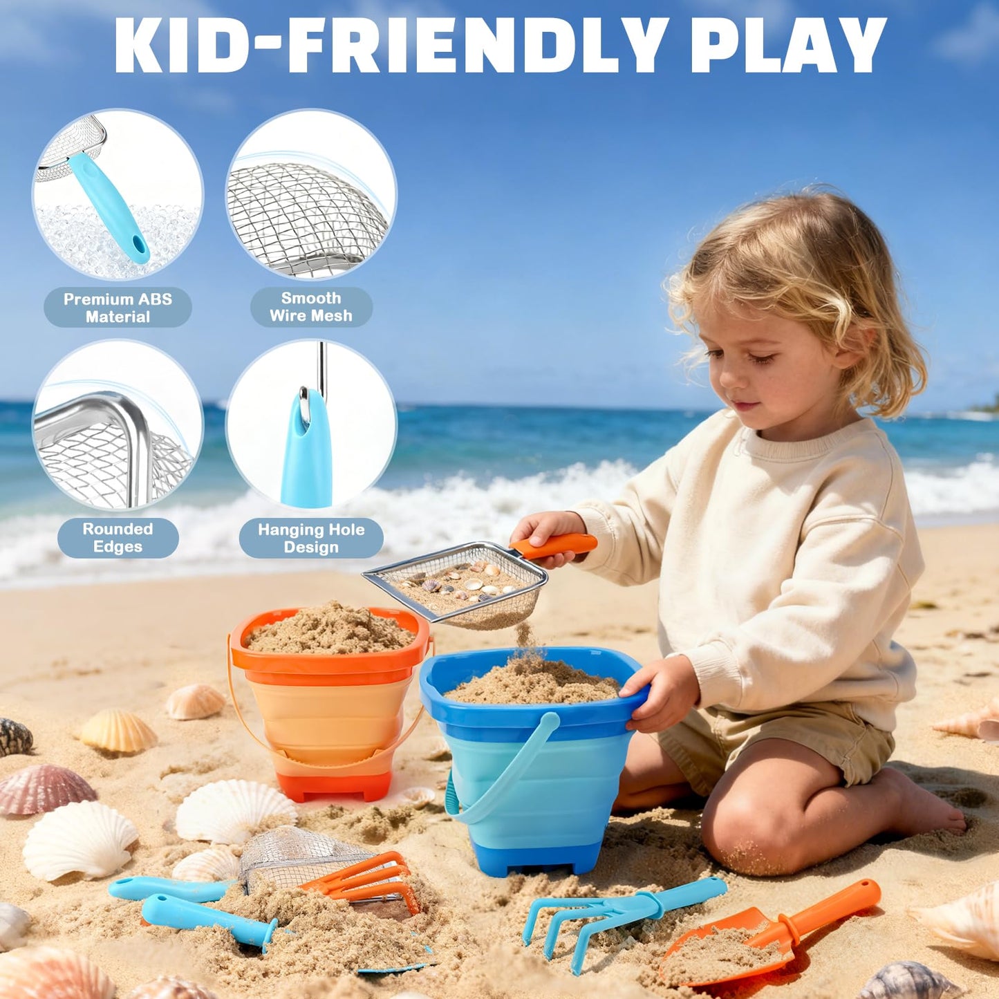 Dreamon Beach Toys – 2-Pack Travel Sand Toys for Kids 4-8 | 10 PCS Sandcastle Kit