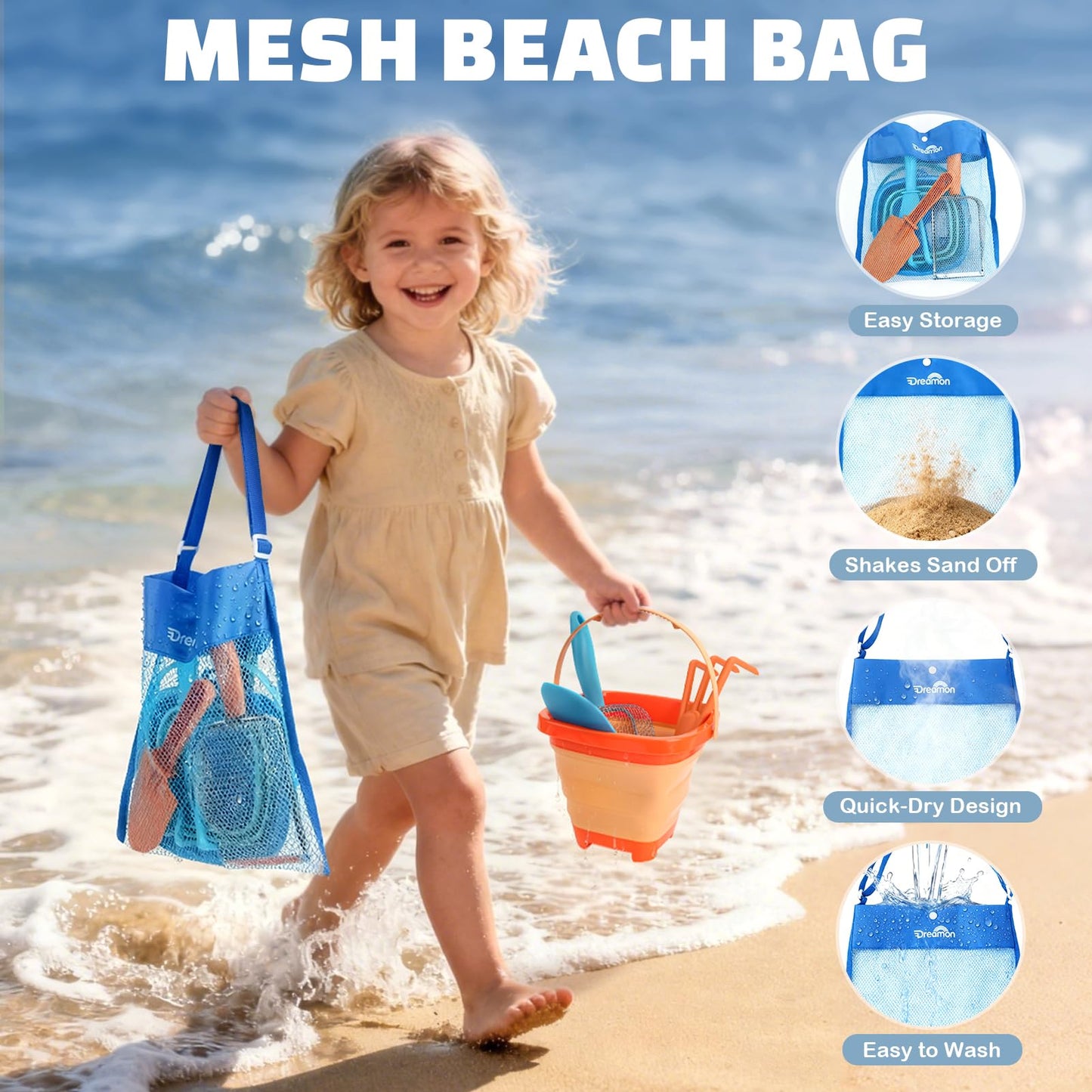 Dreamon Beach Toys – 2-Pack Travel Sand Toys for Kids 4-8 | 10 PCS Sandcastle Kit