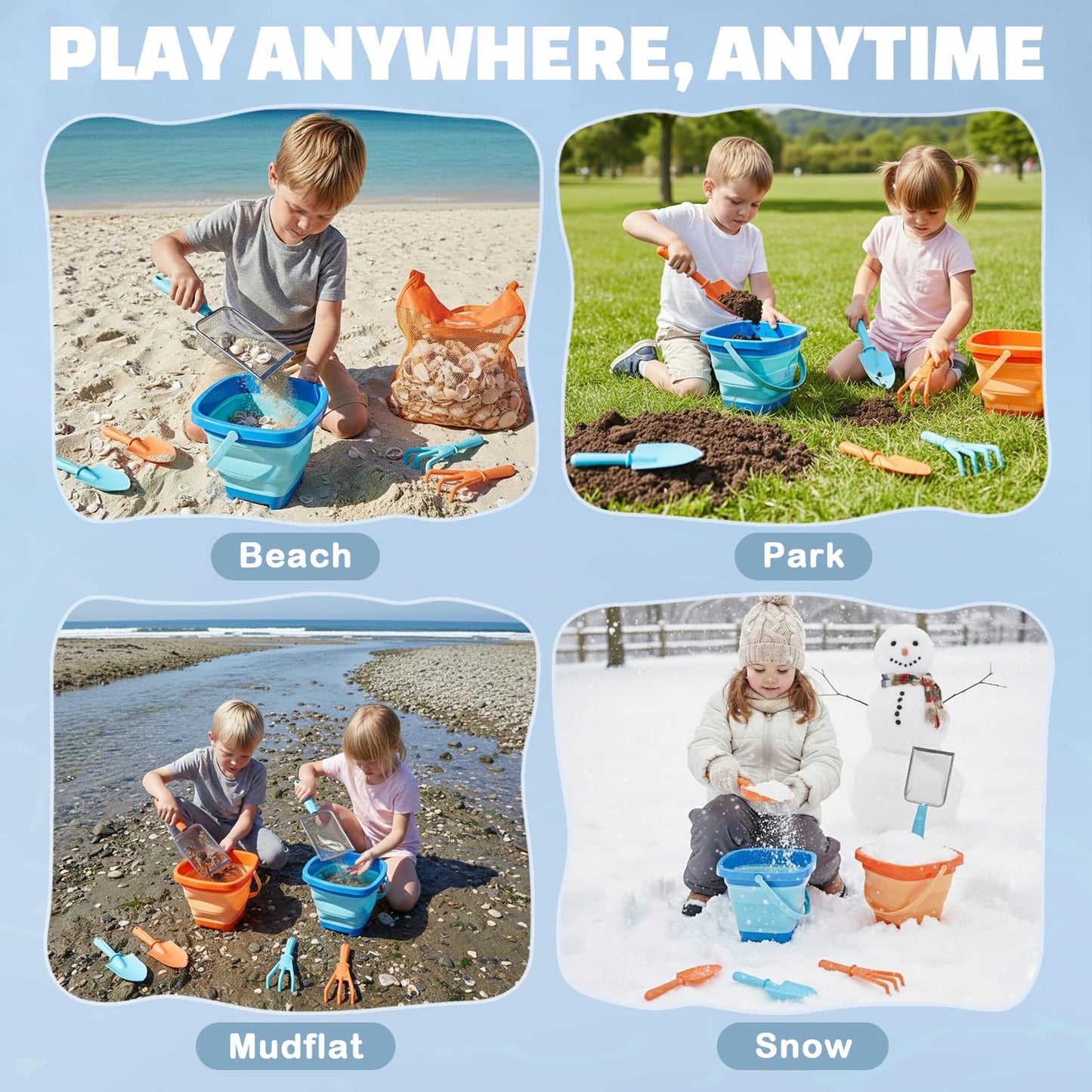 Dreamon Beach Toys – 2-Pack Travel Sand Toys for Kids 4-8 | 10 PCS Sandcastle Kit