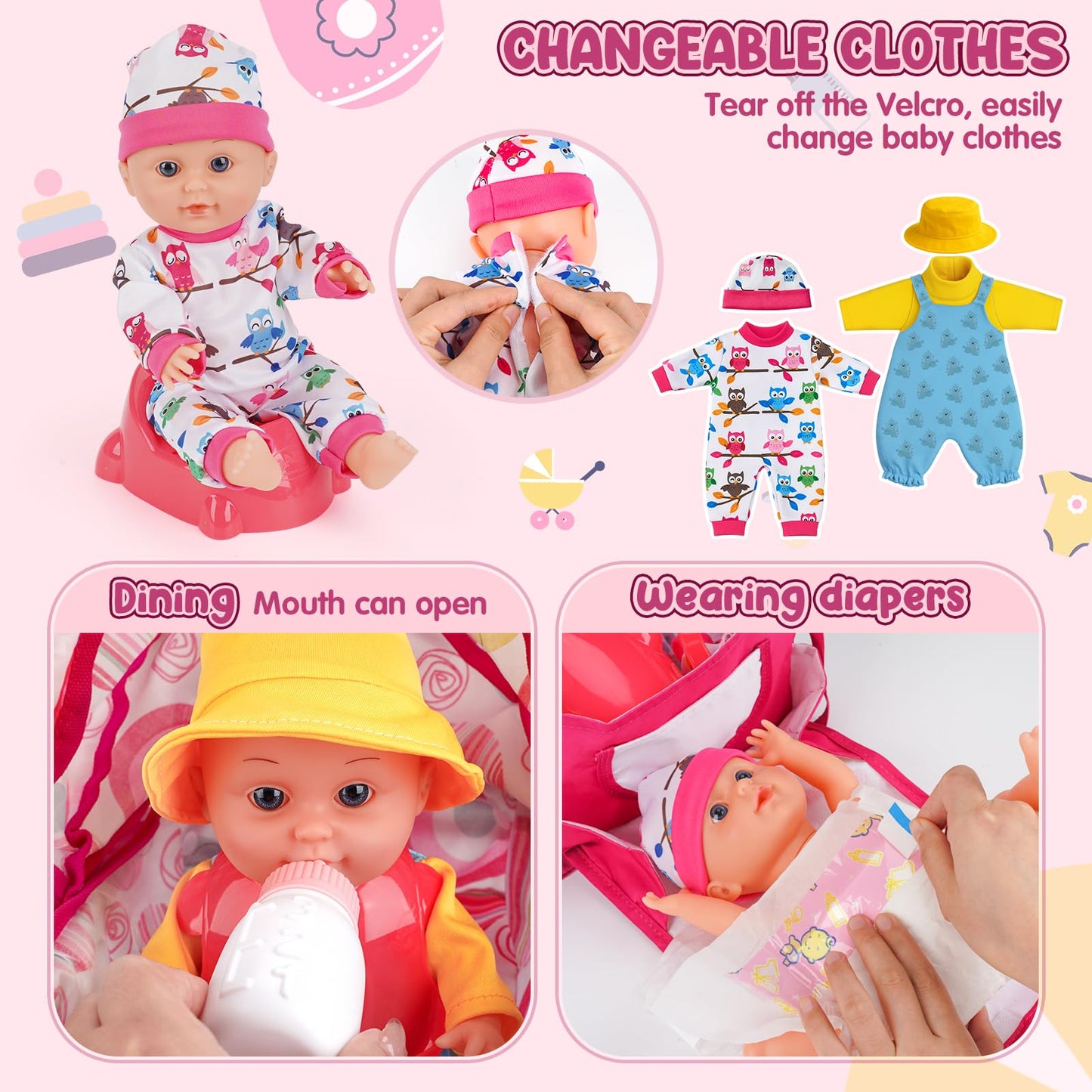 Dreamon Baby Doll Stroller Set – 12.5'' Doll, Changing Station & Accessories for Pretend Play