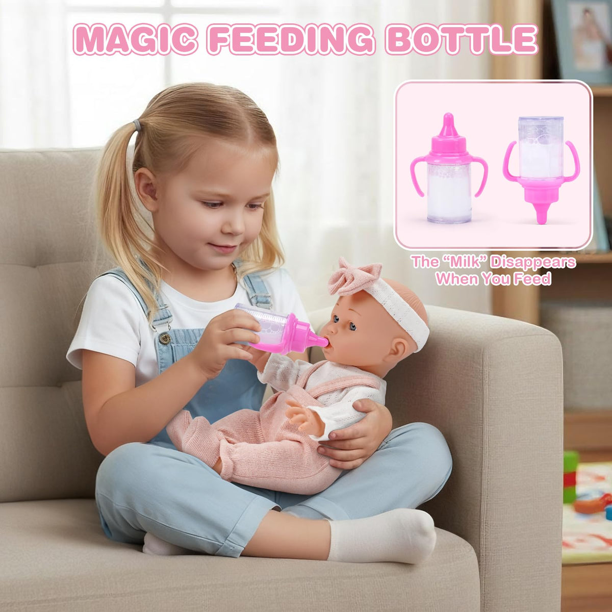 Dreamon 12'' Baby Doll Playset with Carrier Bassinet – 11-Piece Pretend Play Set