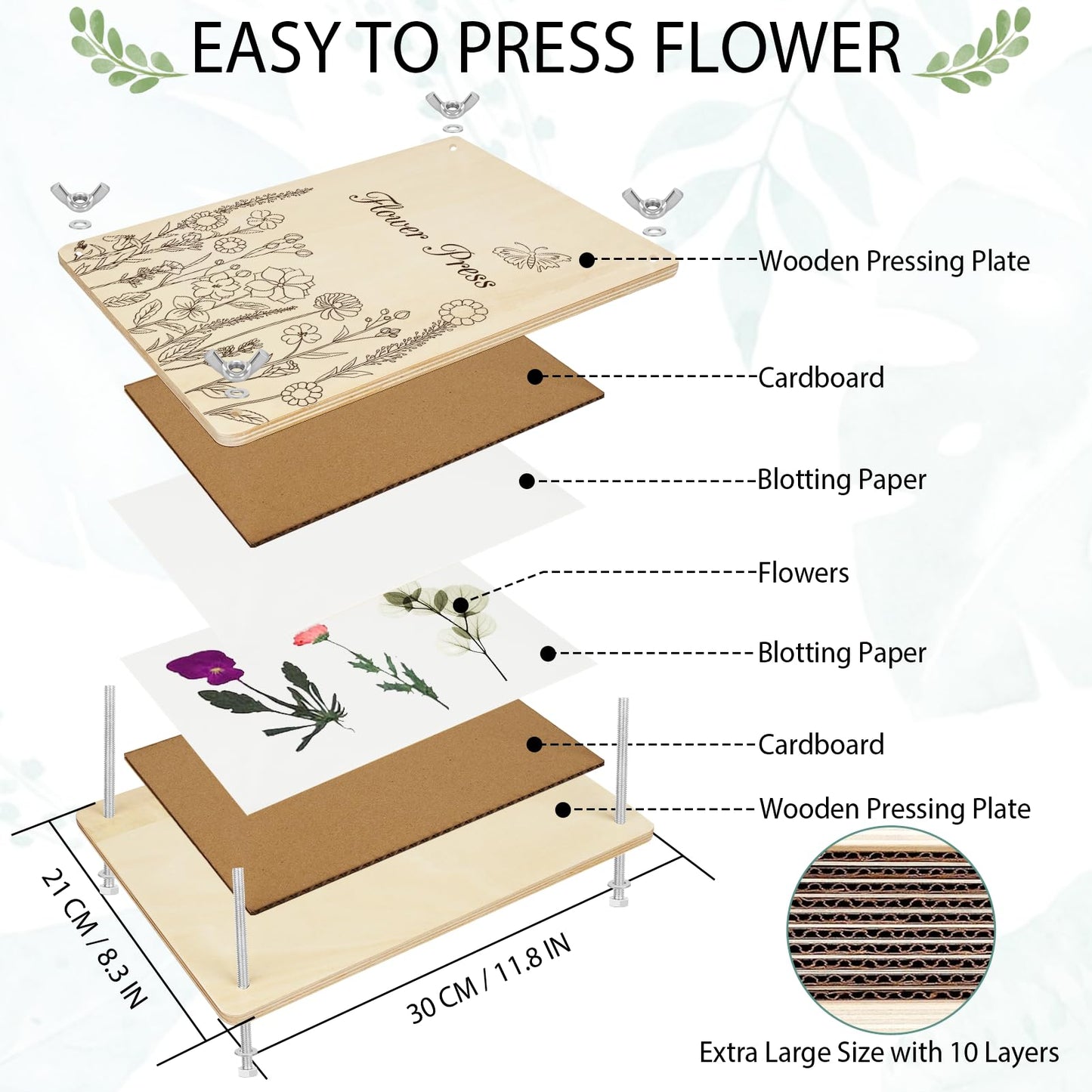 Dreamon Large Flower Press Kit - 11.8 x 8.3 in, 10 Layers, DIY Floral Pressing for Adults & Teens