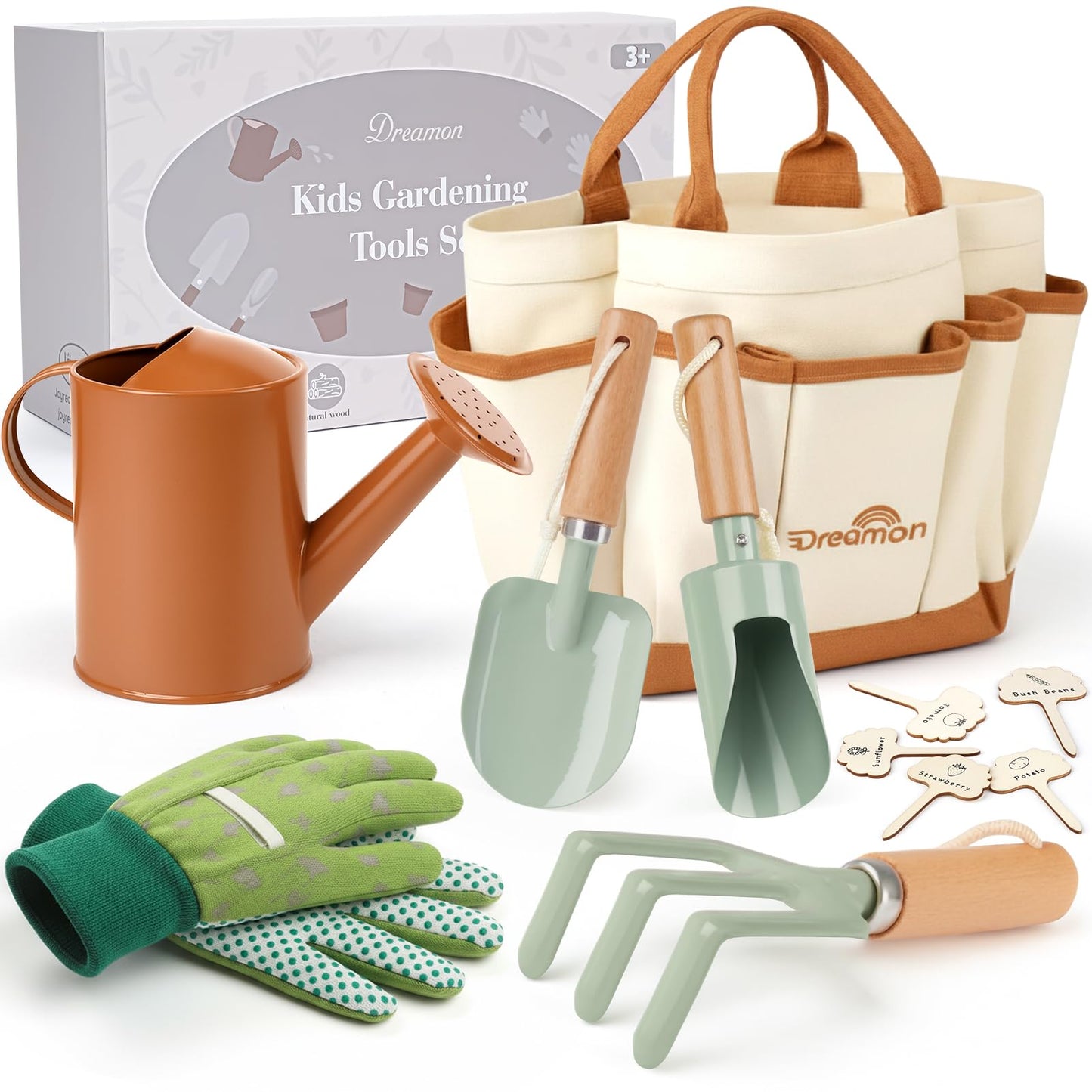 Dreamon Gardening Set for Kids – Complete Kid-Sized Tool Kit with Tote, Gloves, Shovel, Transplanter, Cultivator, and Watering Can