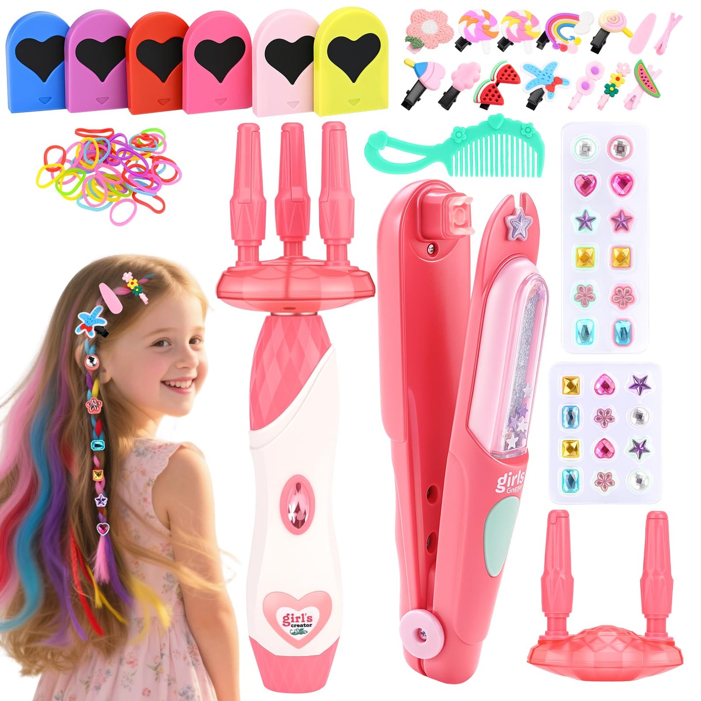 Dreamon 51 Pcs Hair Styling Tools – Gem Stamper, Automatic Braider, Reusable Diamonds & Hair Chalk – Gift Set