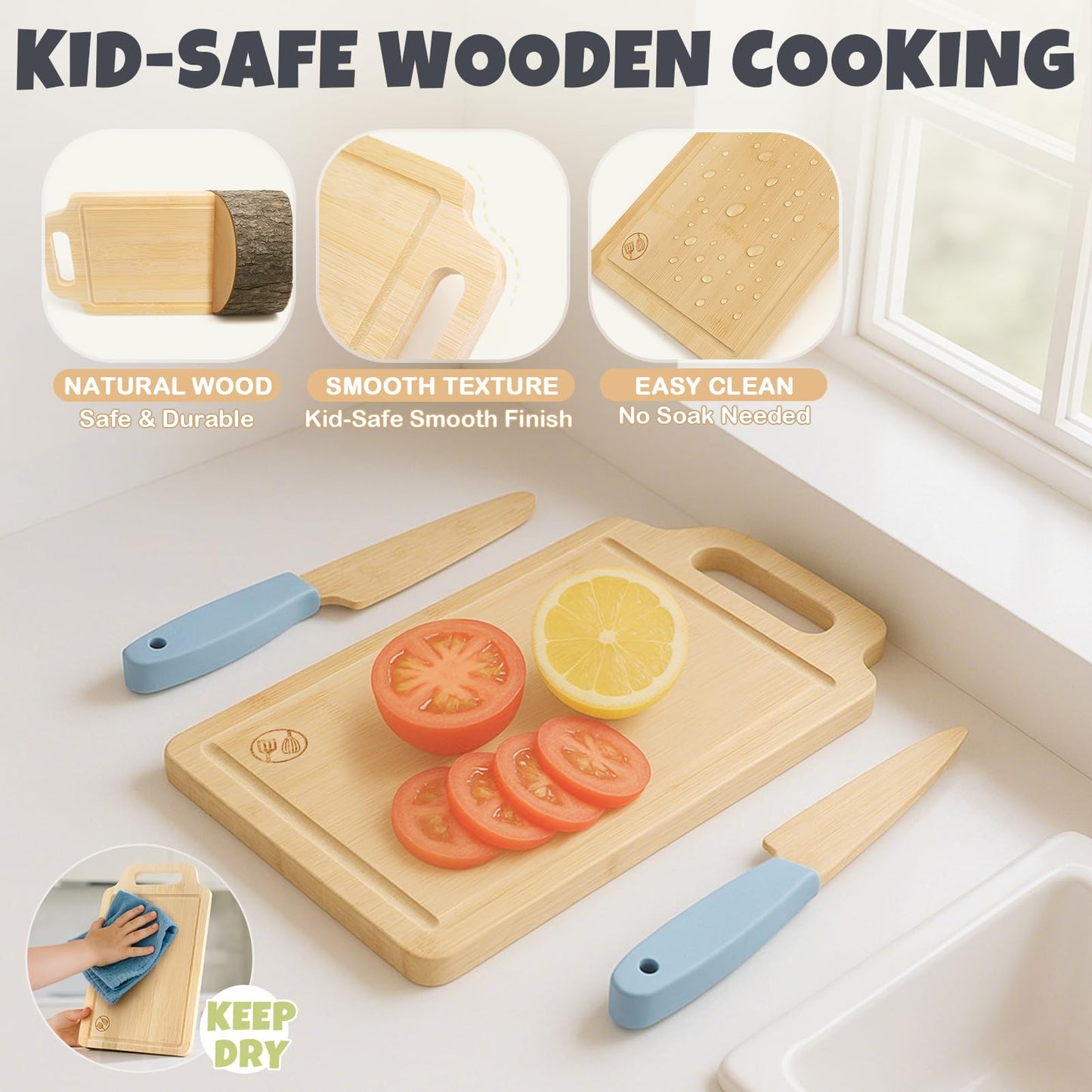 Dreamon 29-Pcs Wooden Kids Cooking Set — Real Kitchen Tools for 3+ Year Olds