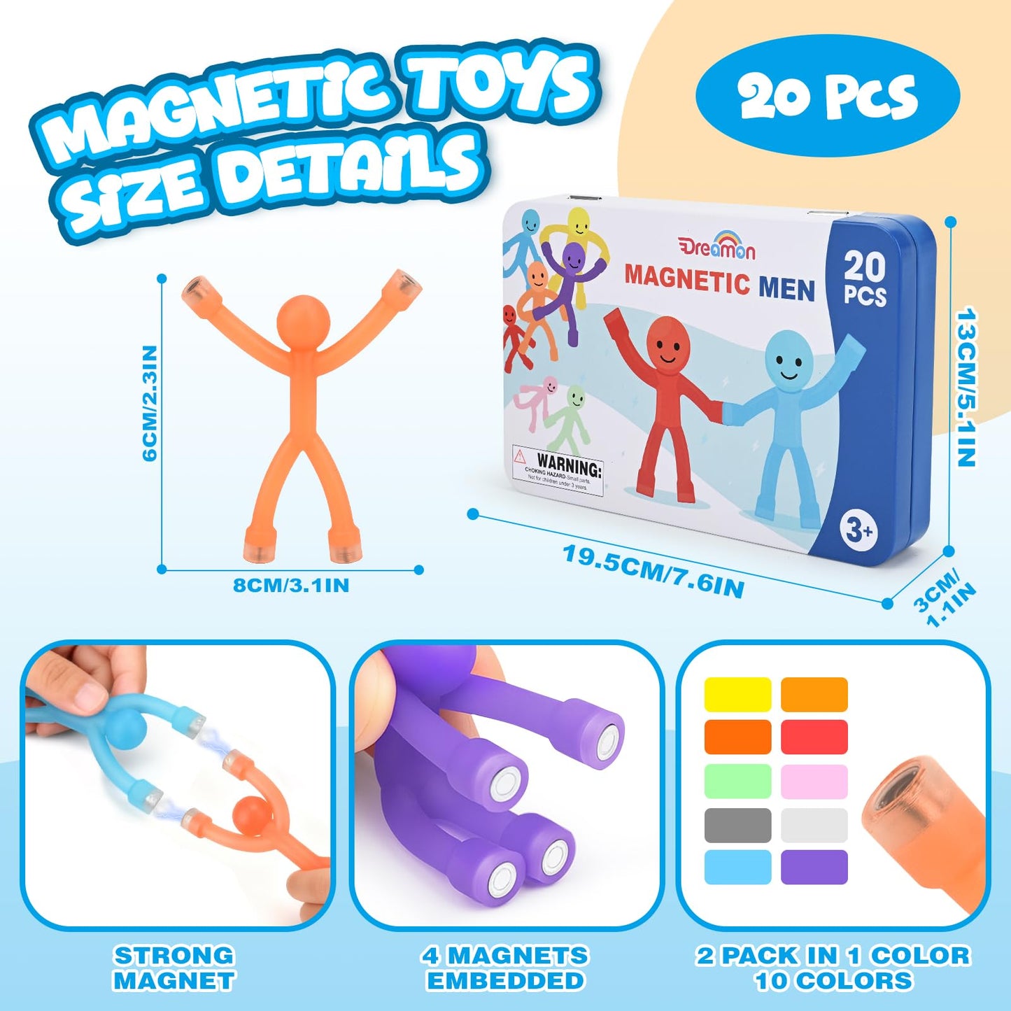 Dreamon 20Pcs Magnetic Travel Toys for Kids – Portable Fidget Playset in a Metal Tin
