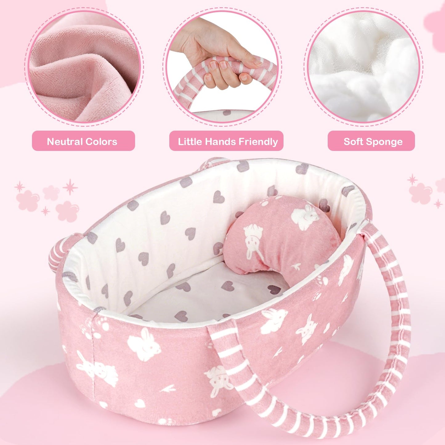 Dreamon 12'' Baby Doll Playset with Carrier Bassinet – 11-Piece Pretend Play Set