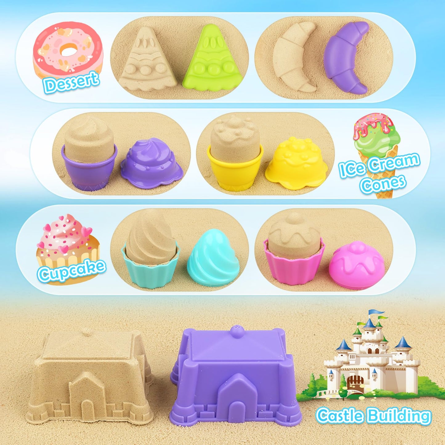 Dreamon Collapsible Beach Toys Set for Kids 3-10 | 2 Buckets, Molds & Mesh Bags