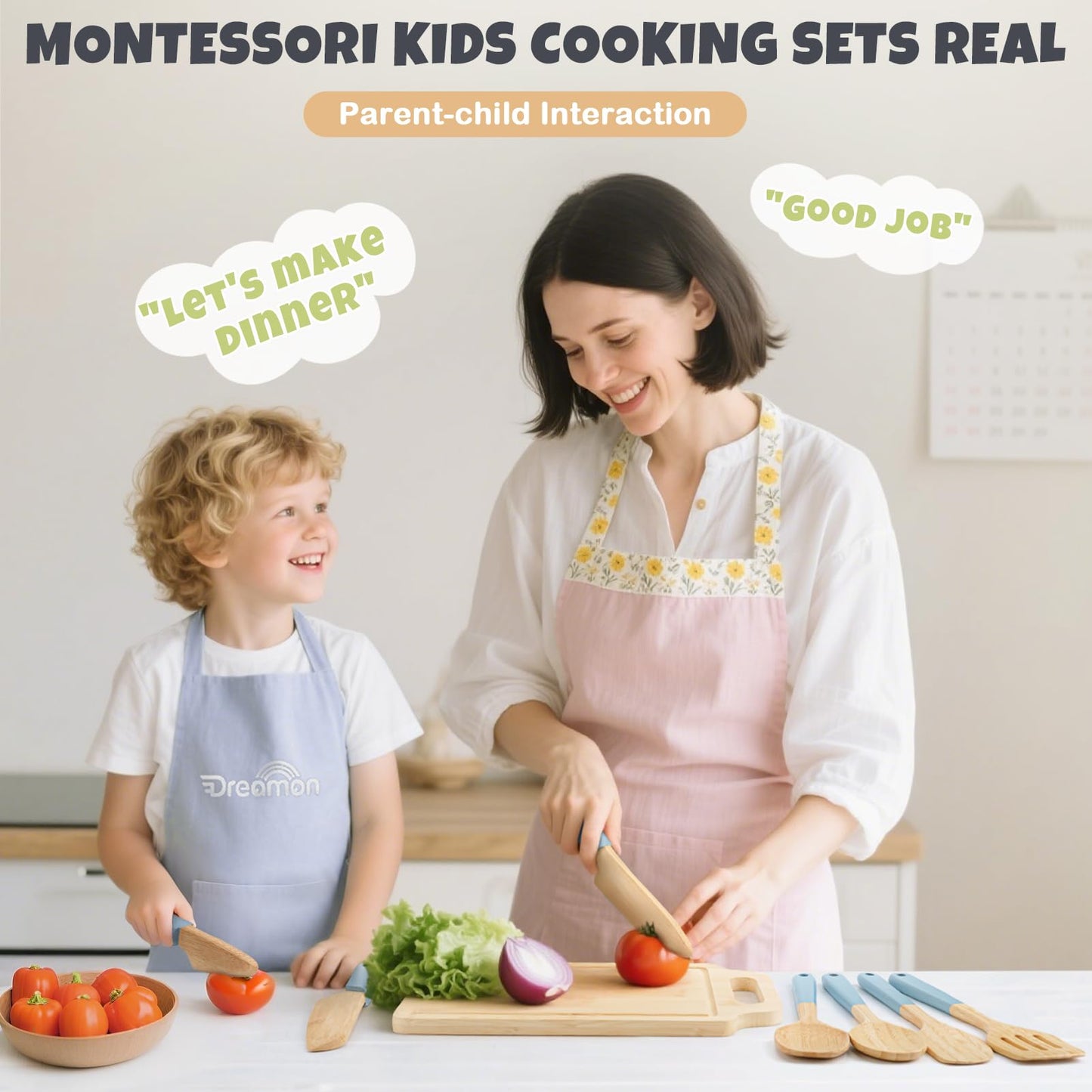 Dreamon 29-Pcs Wooden Kids Cooking Set — Real Kitchen Tools for 3+ Year Olds