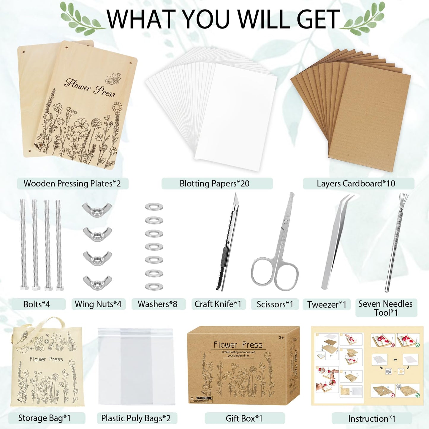 Dreamon Large Flower Press Kit - 11.8 x 8.3 in, 10 Layers, DIY Floral Pressing for Adults & Teens