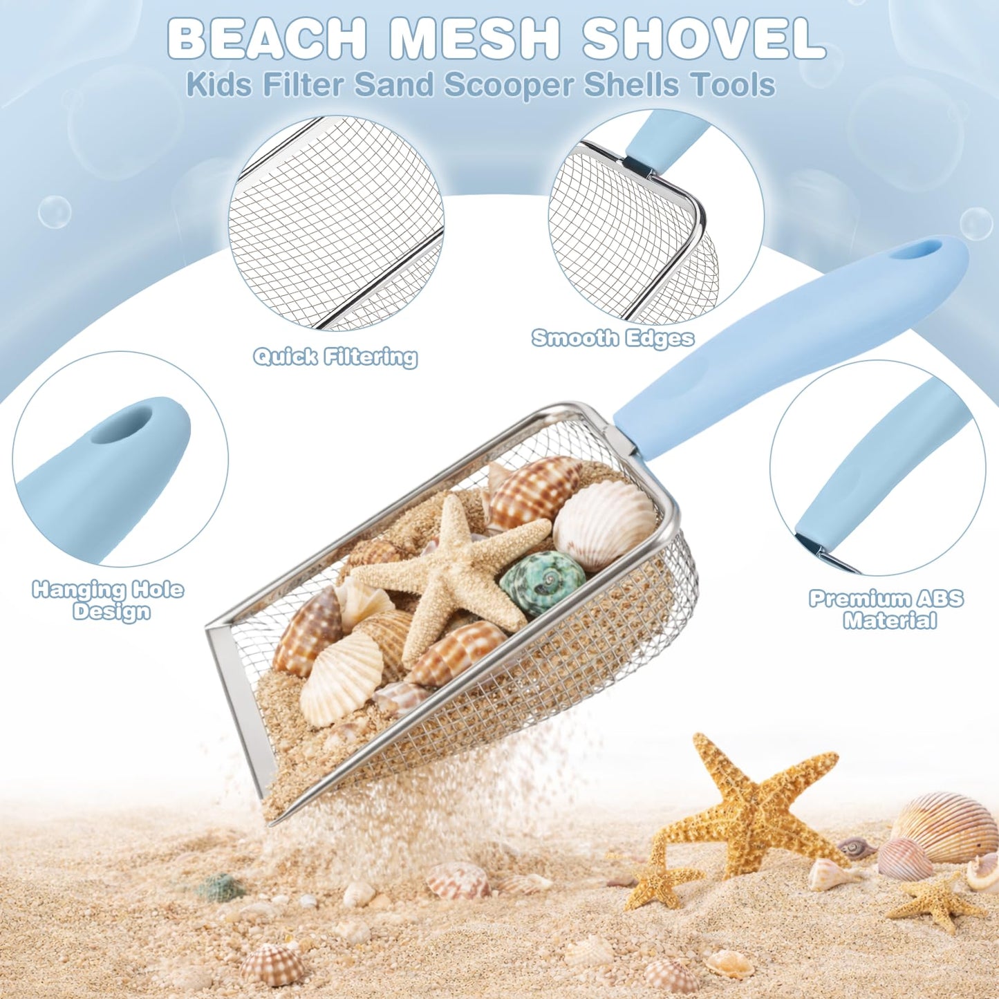 Dreamon Beach Sand Toys Mesh Shovel Set – 3 Foldable Buckets & Shell Scoopers