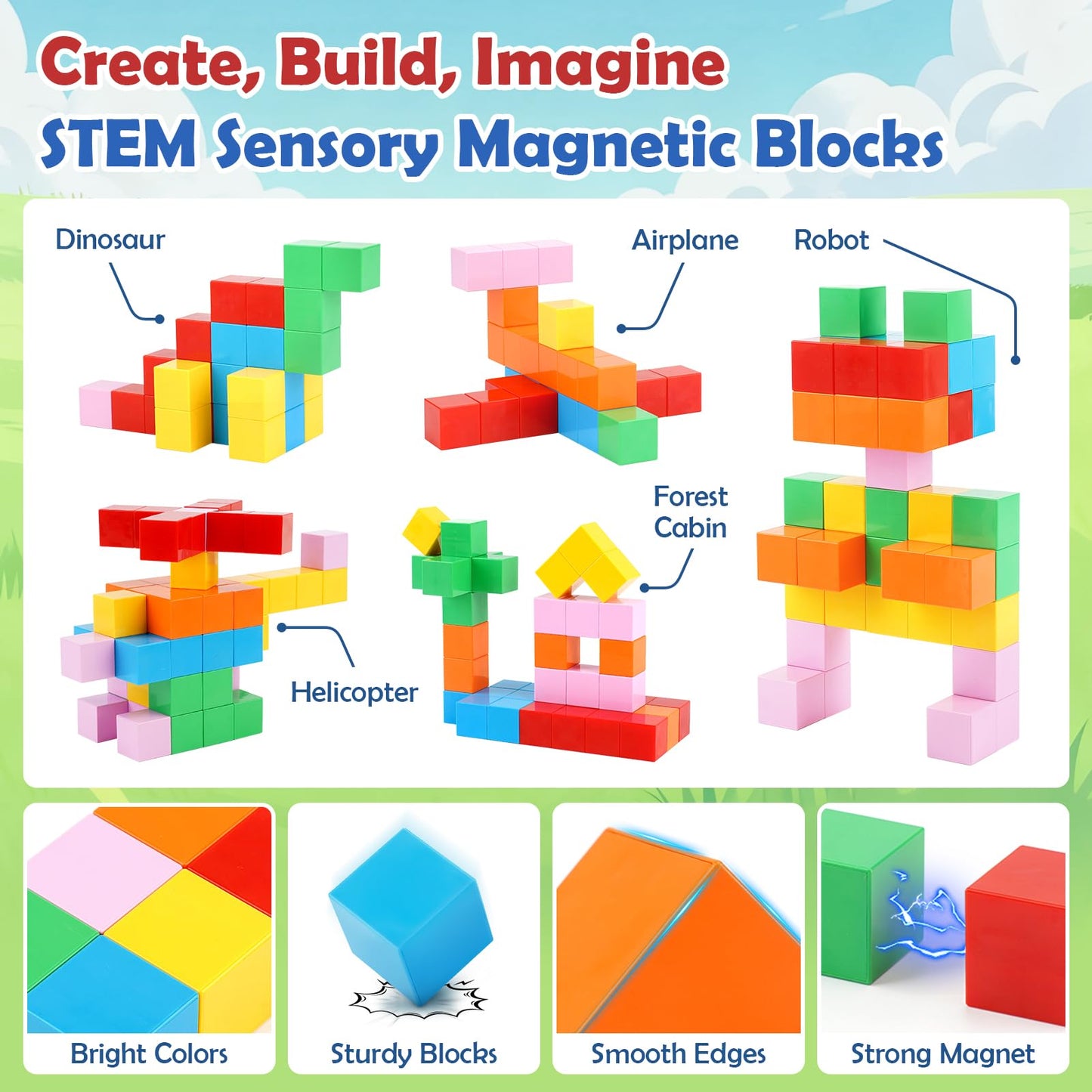 Dreamon 52 PCS Magnetic Blocks with Metal Tin – 0.8in Mini Building Cubes for Travel, STEM Toys for Kids 3+