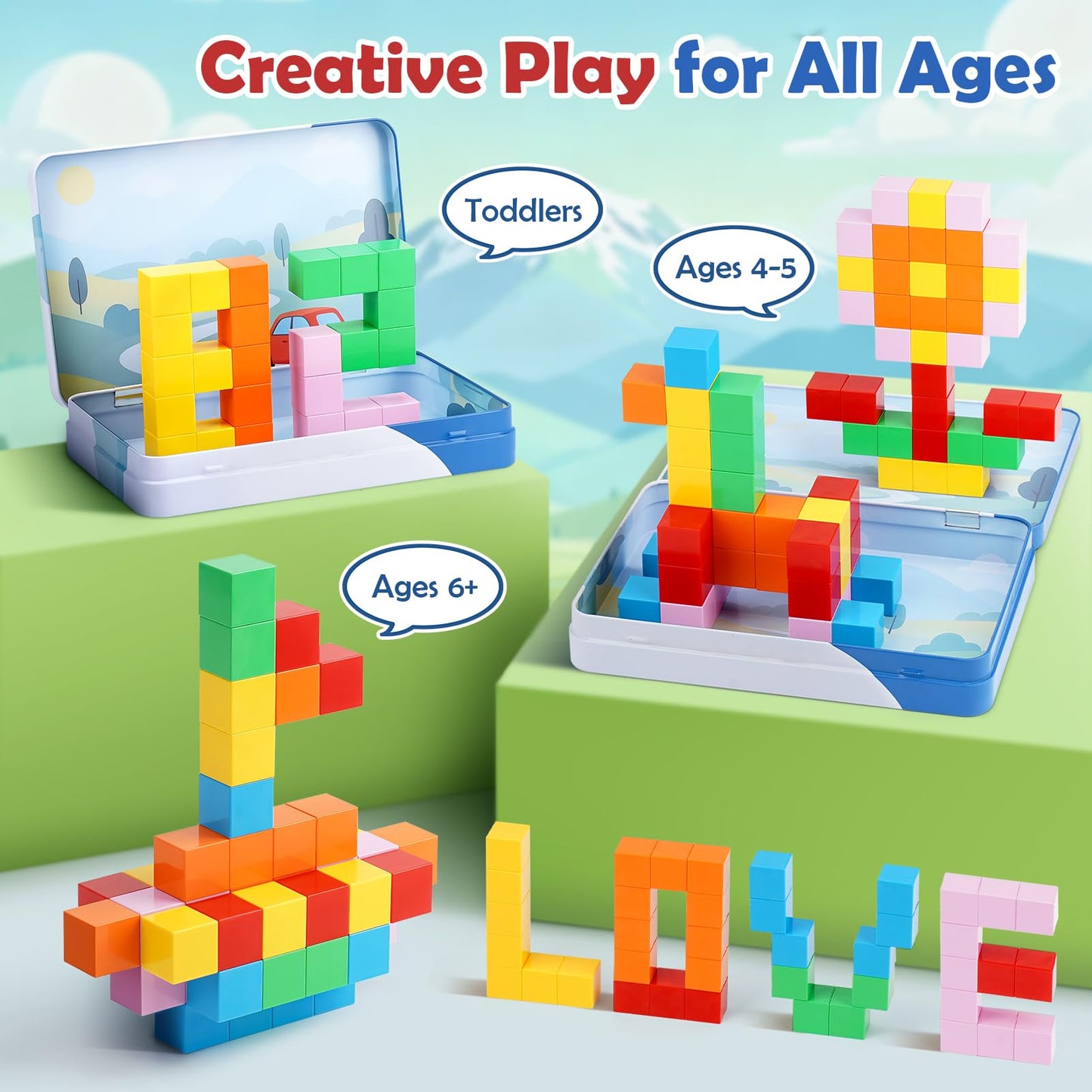 Dreamon 52 PCS Magnetic Blocks with Metal Tin – 0.8in Mini Building Cubes for Travel, STEM Toys for Kids 3+