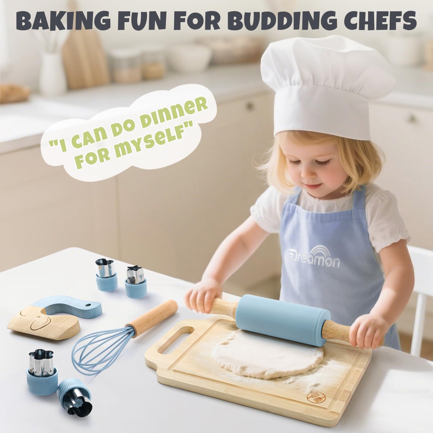 Dreamon 29-Pcs Wooden Kids Cooking Set — Real Kitchen Tools for 3+ Year Olds