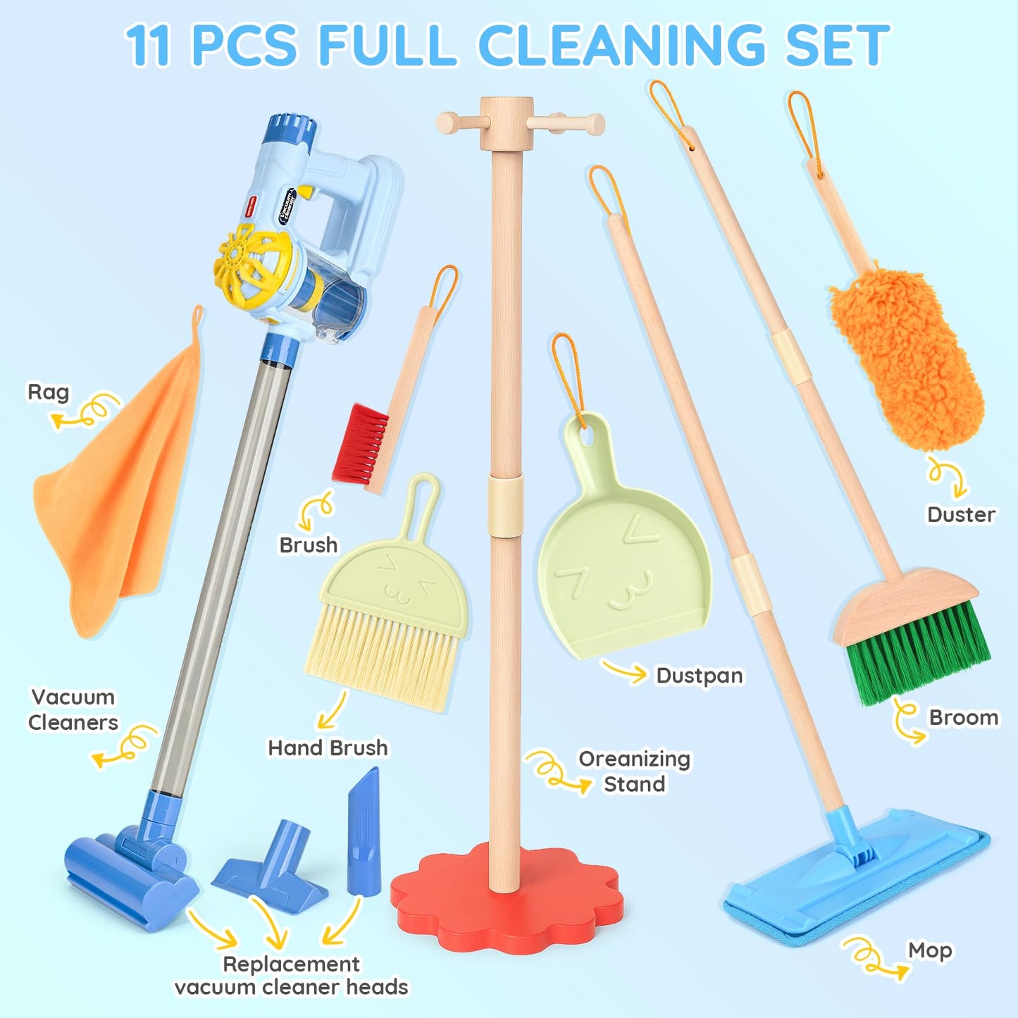 Dreamon Wooden Toddler Cleaning Set – 11-Piece with 3-in-1 Vacuum