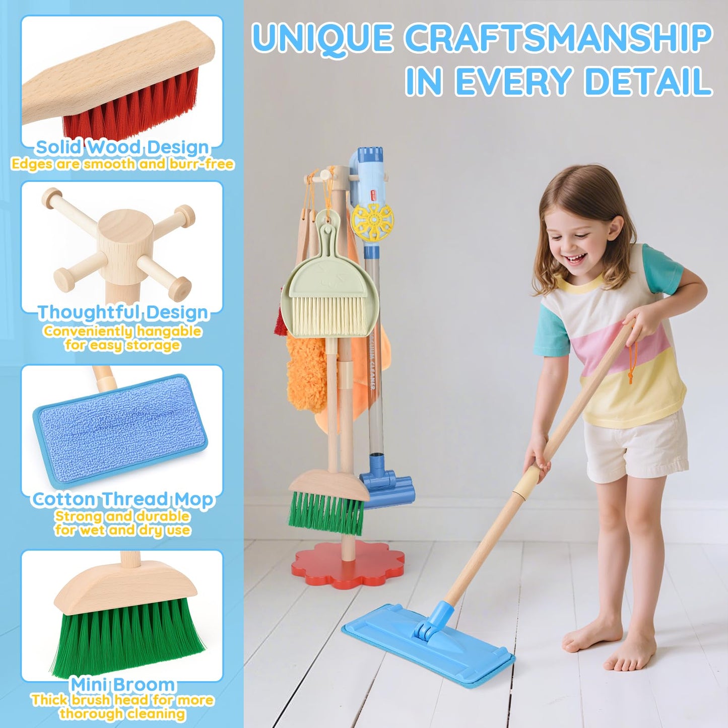 Dreamon Wooden Toddler Cleaning Set – 11-Piece with 3-in-1 Vacuum