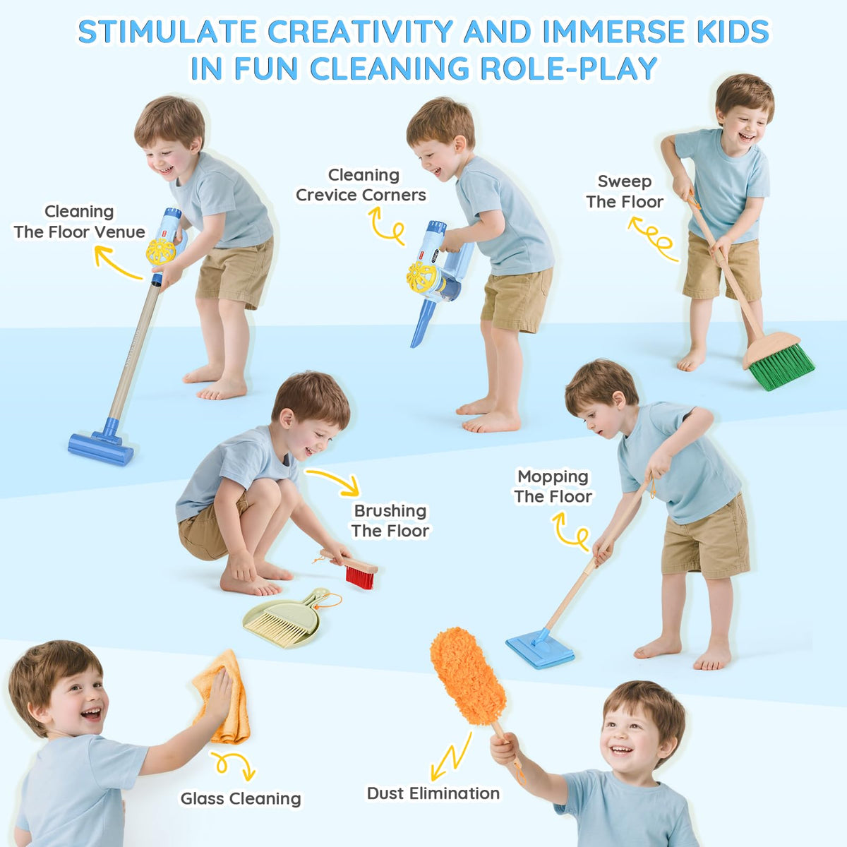 Dreamon Wooden Toddler Cleaning Set – 11-Piece with 3-in-1 Vacuum