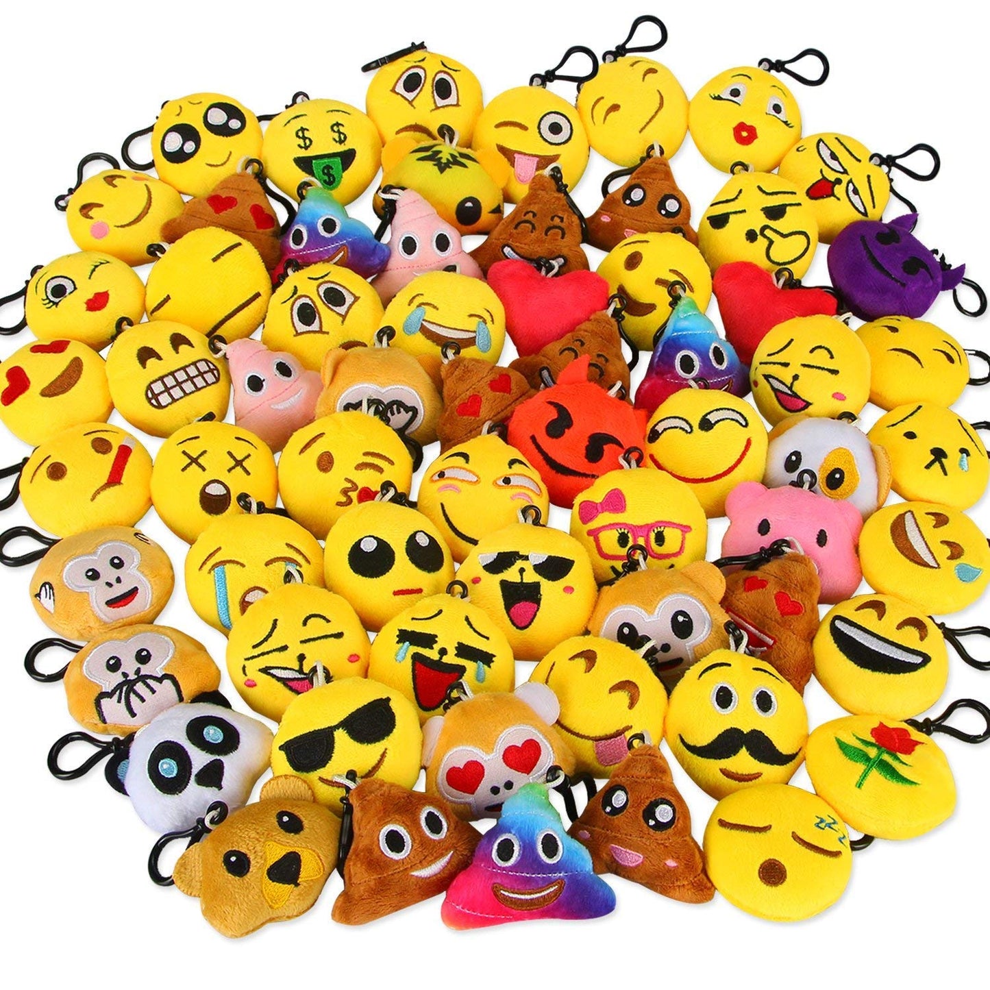 Dreampark Emoticon Keychain Plush Pillows — 64 Pack Party Favors & Gifts