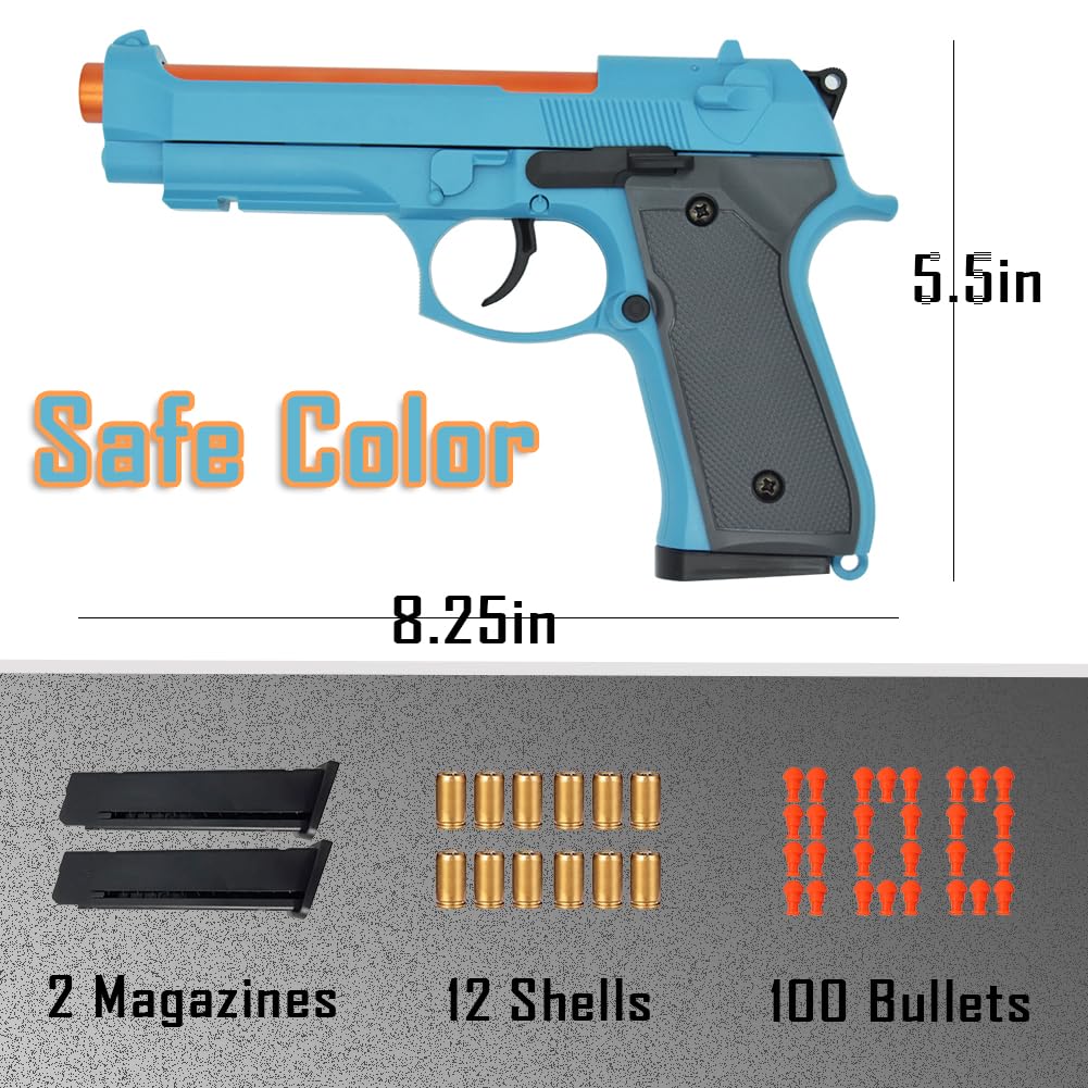 Dreamplay Shell Ejecting Toy Gun – Beretta 92 Pull-Back Action Educational Toy for Kids