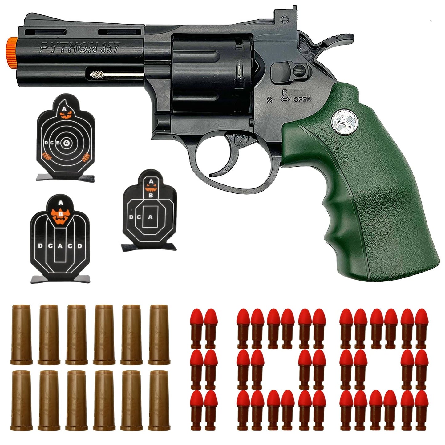 Dreamplay Soft Bullets Revolver Toy Gun – Safe Foam Blasters, 100 Bullets, 12 Shells & 3 Targets, Green