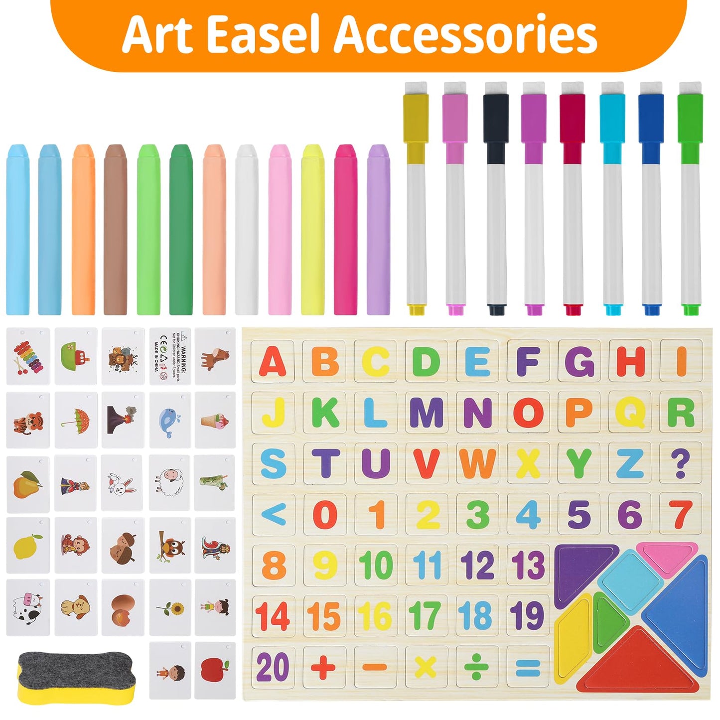 Dreamtailor Kids Wooden Easel with Abacus — Double-Sided Magnetic Whiteboard & Chalkboard, Foldable for Toddlers 2-6