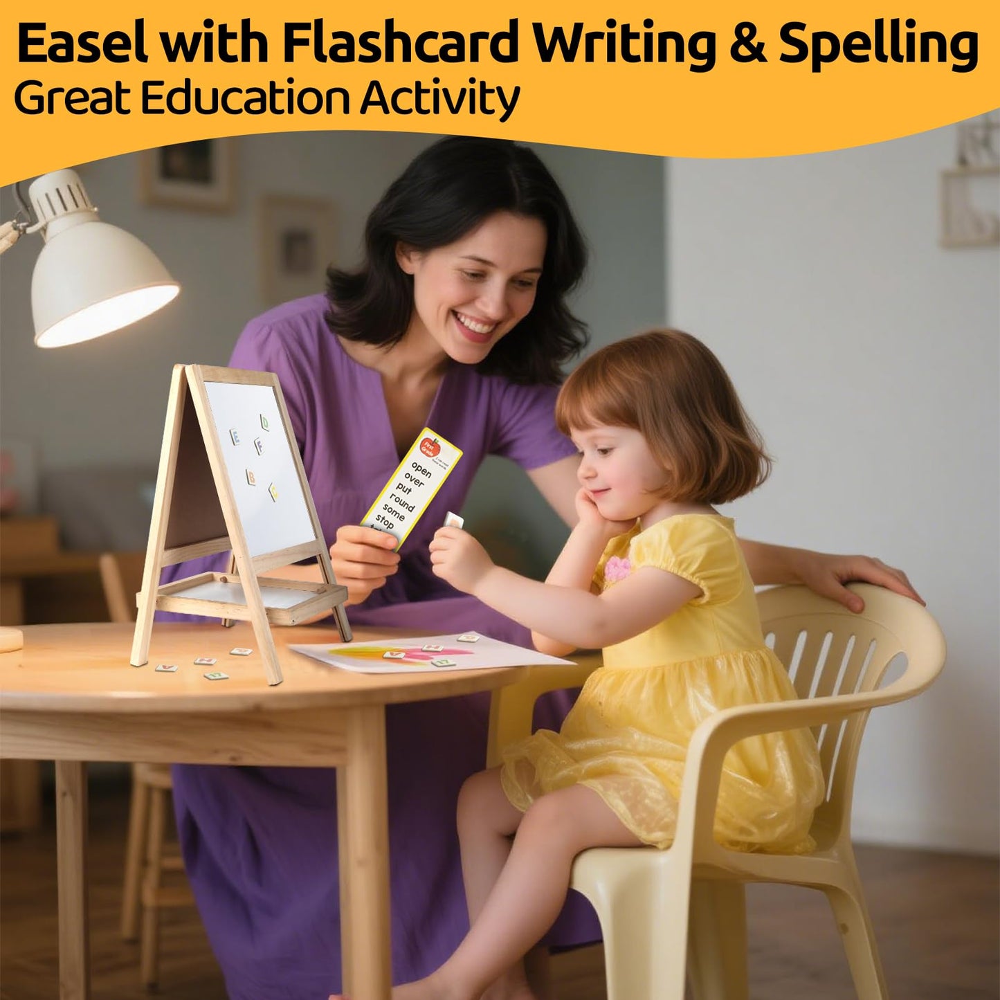 Dreamtailor Tabletop Wooden Art Easel for Kids 2-4 — Double-Sided Chalkboard & Whiteboard with Magnets