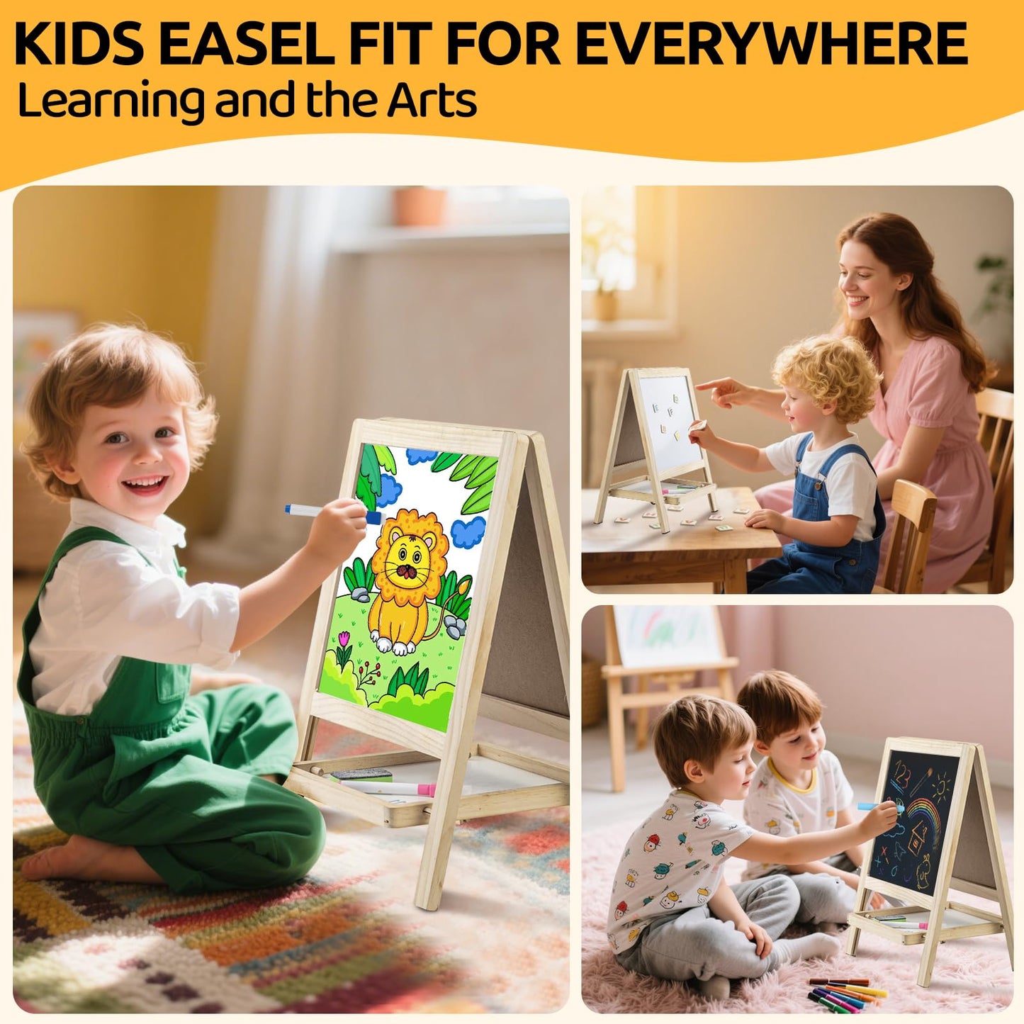 Dreamtailor Tabletop Wooden Art Easel for Kids 2-4 — Double-Sided Chalkboard & Whiteboard with Magnets