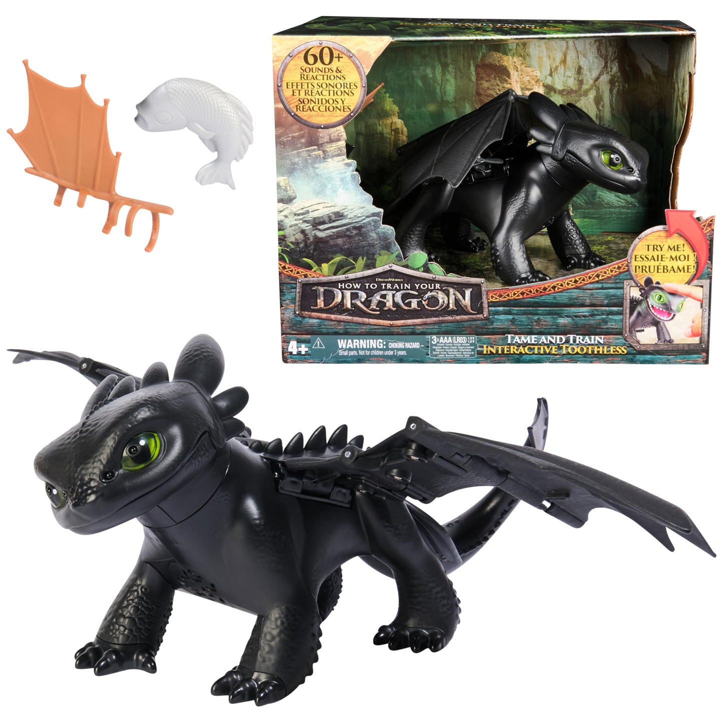 DreamWorks Dragons Toothless: Tame & Train Interactive Dragon Toy, 60+ Sounds, 20-Inch Wings, Ages 4+