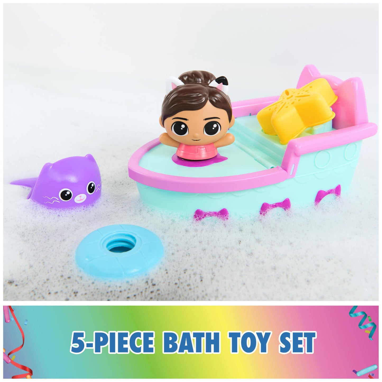DreamWorks Gabby's Dollhouse Gabby & SS Mercat Bath Set – Floating Squirter & Cruise Ship Toy (Ages 3+)