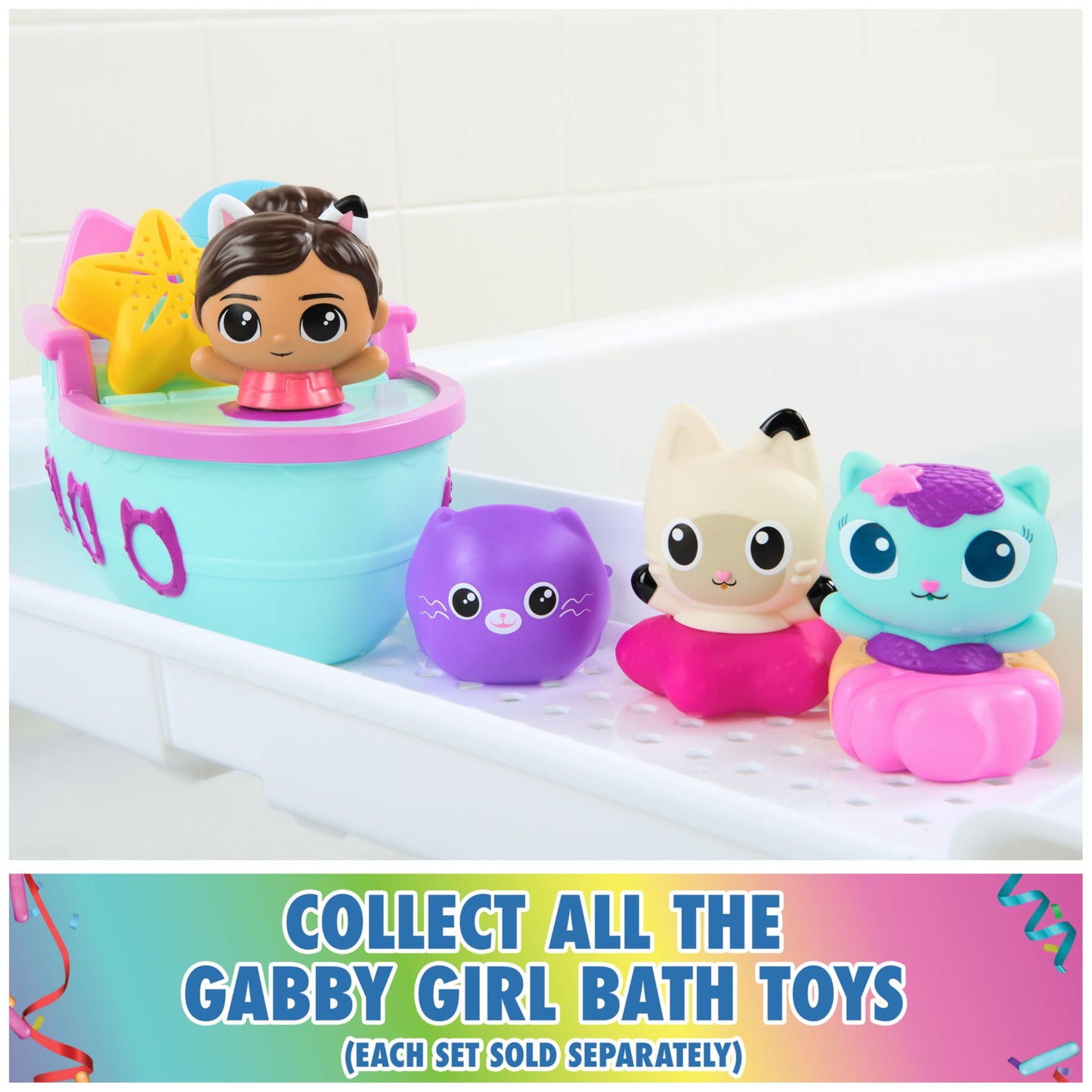 DreamWorks Gabby's Dollhouse Gabby & SS Mercat Bath Set – Floating Squirter & Cruise Ship Toy (Ages 3+)