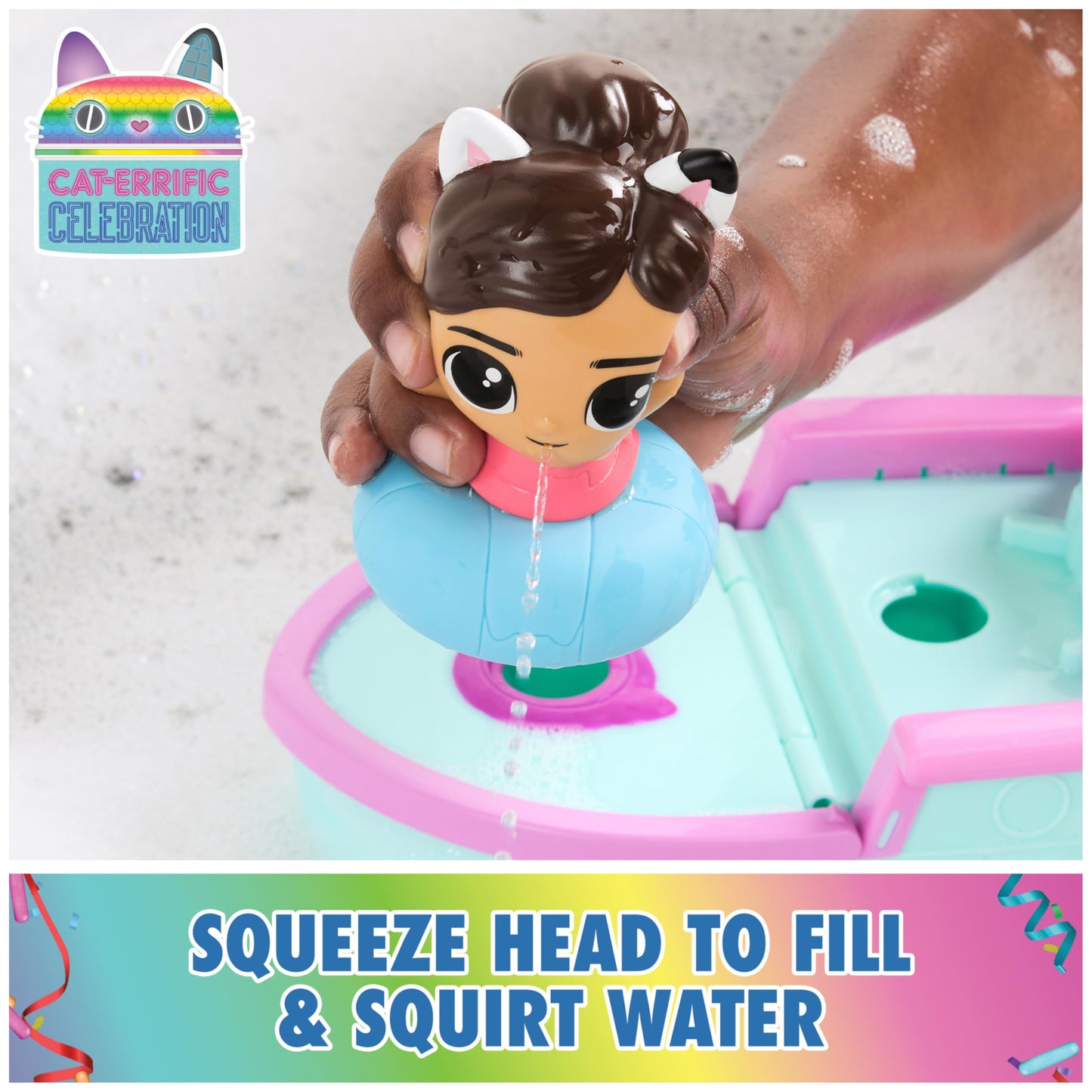 DreamWorks Gabby's Dollhouse Gabby & SS Mercat Bath Set – Floating Squirter & Cruise Ship Toy (Ages 3+)