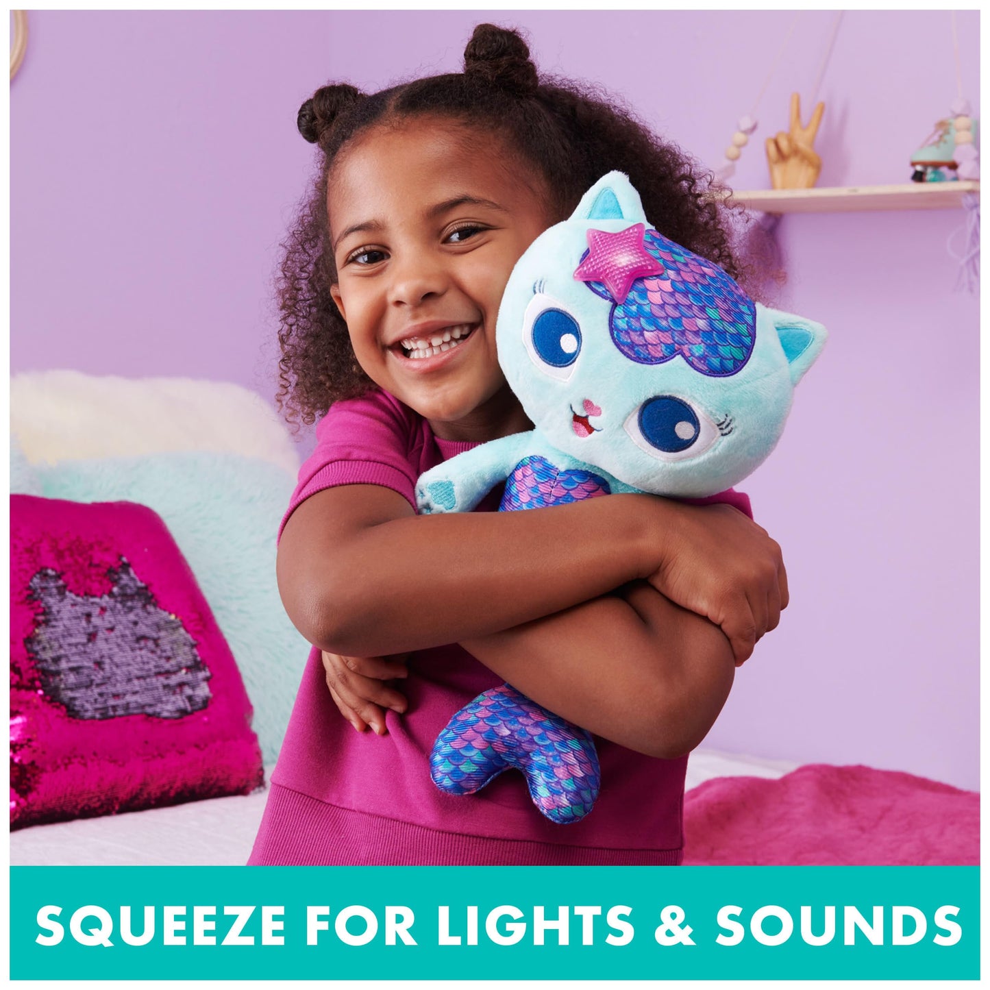 DreamWorks Gabby’s Dollhouse MerCat Plush — 14-Inch Interactive Toy with Light-Up Starfish