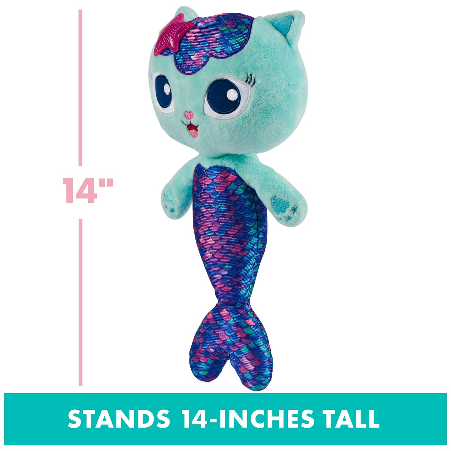 DreamWorks Gabby’s Dollhouse MerCat Plush — 14-Inch Interactive Toy with Light-Up Starfish