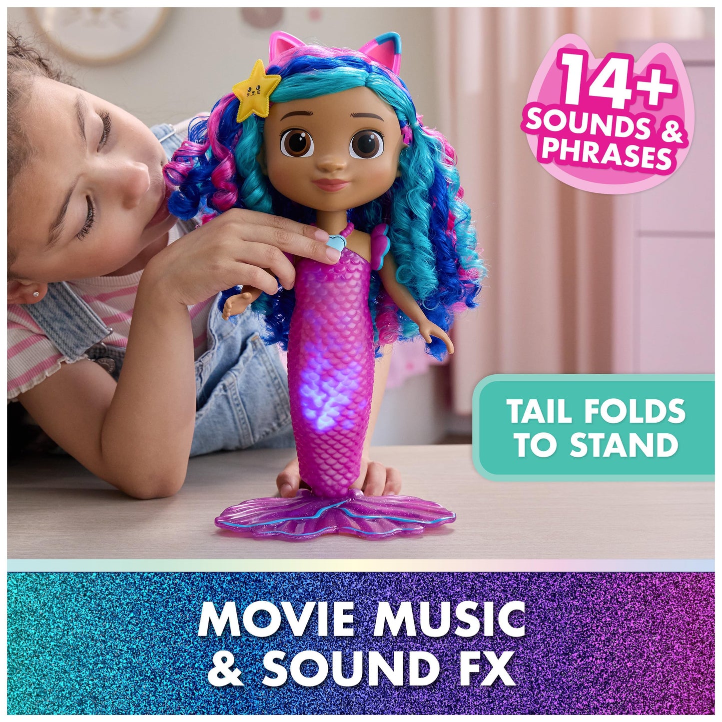 DreamWorks Gabby’s Dollhouse Sing & Shine Mermaid Gabby – Lights, Sounds & Waterproof Tail