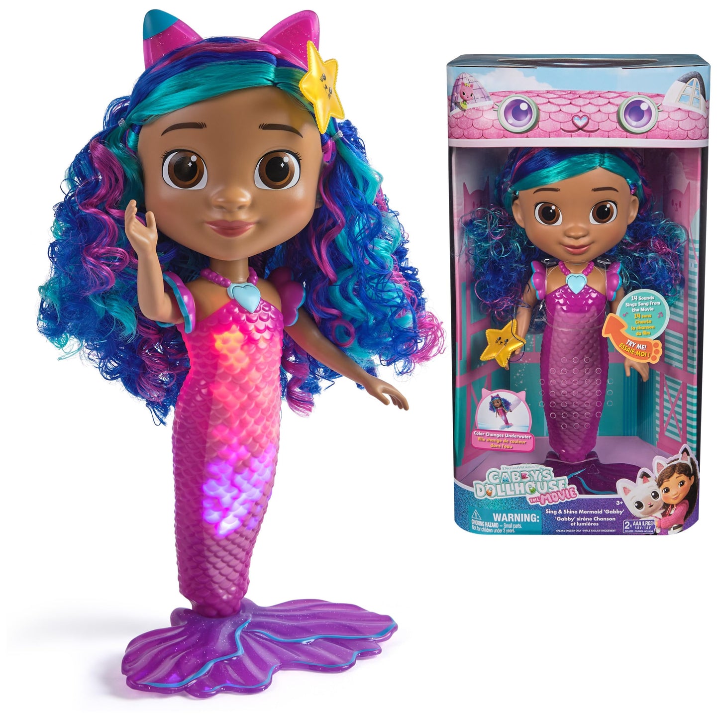 DreamWorks Gabby’s Dollhouse Sing & Shine Mermaid Gabby – Lights, Sounds & Waterproof Tail