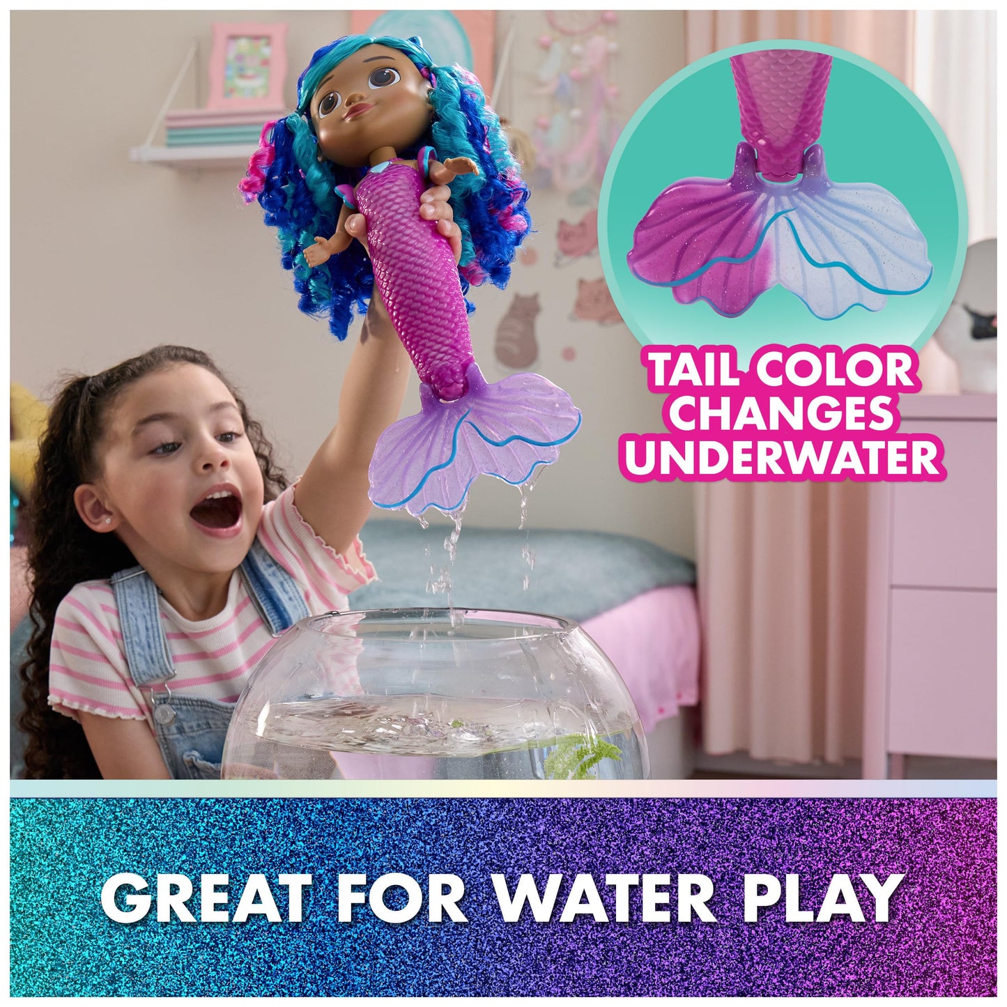 DreamWorks Gabby’s Dollhouse Sing & Shine Mermaid Gabby – Lights, Sounds & Waterproof Tail