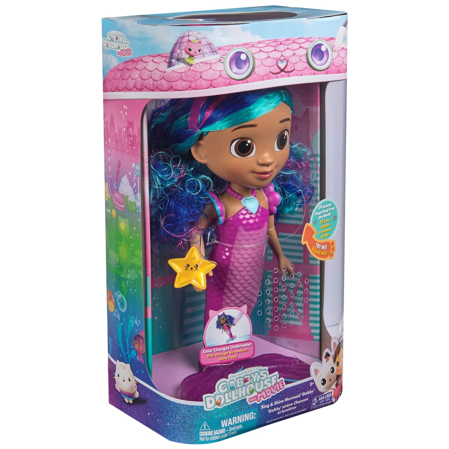 DreamWorks Gabby’s Dollhouse Sing & Shine Mermaid Gabby – Lights, Sounds & Waterproof Tail