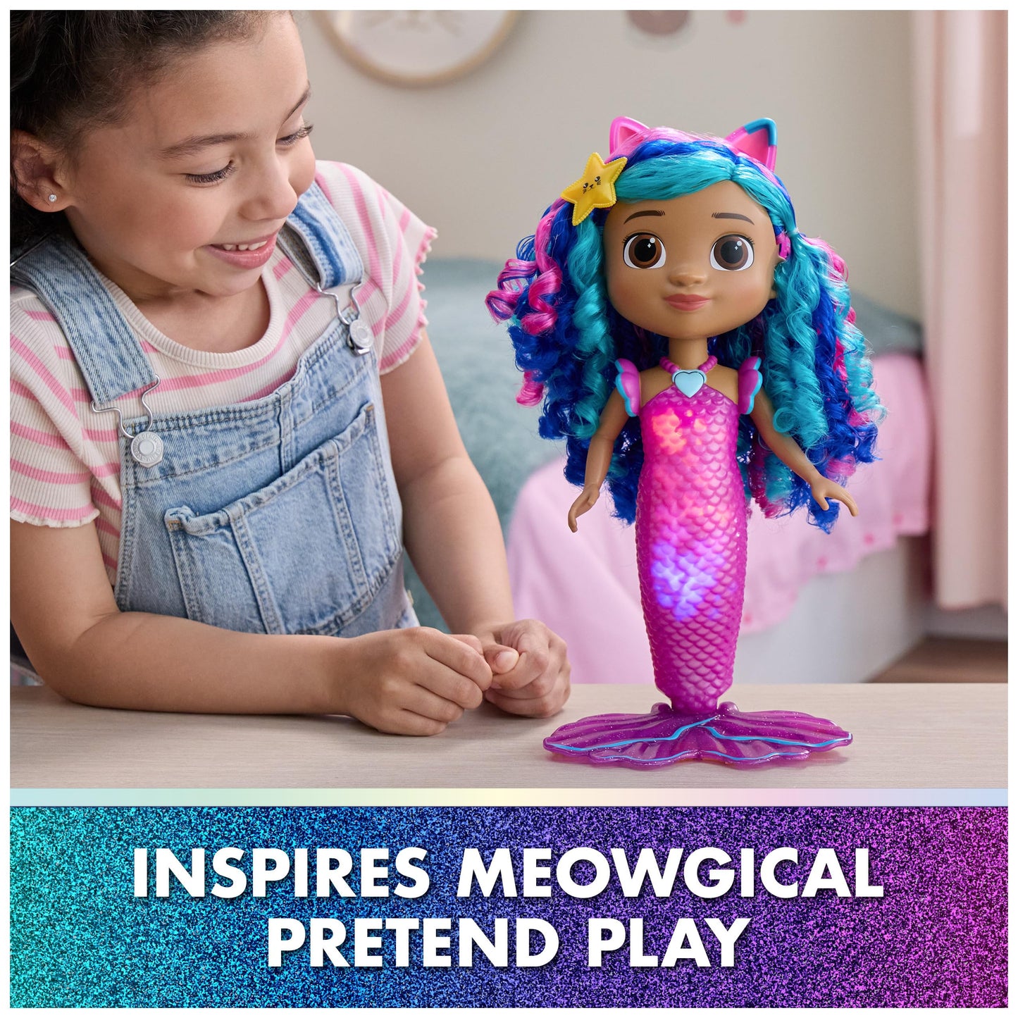 DreamWorks Gabby’s Dollhouse Sing & Shine Mermaid Gabby – Lights, Sounds & Waterproof Tail