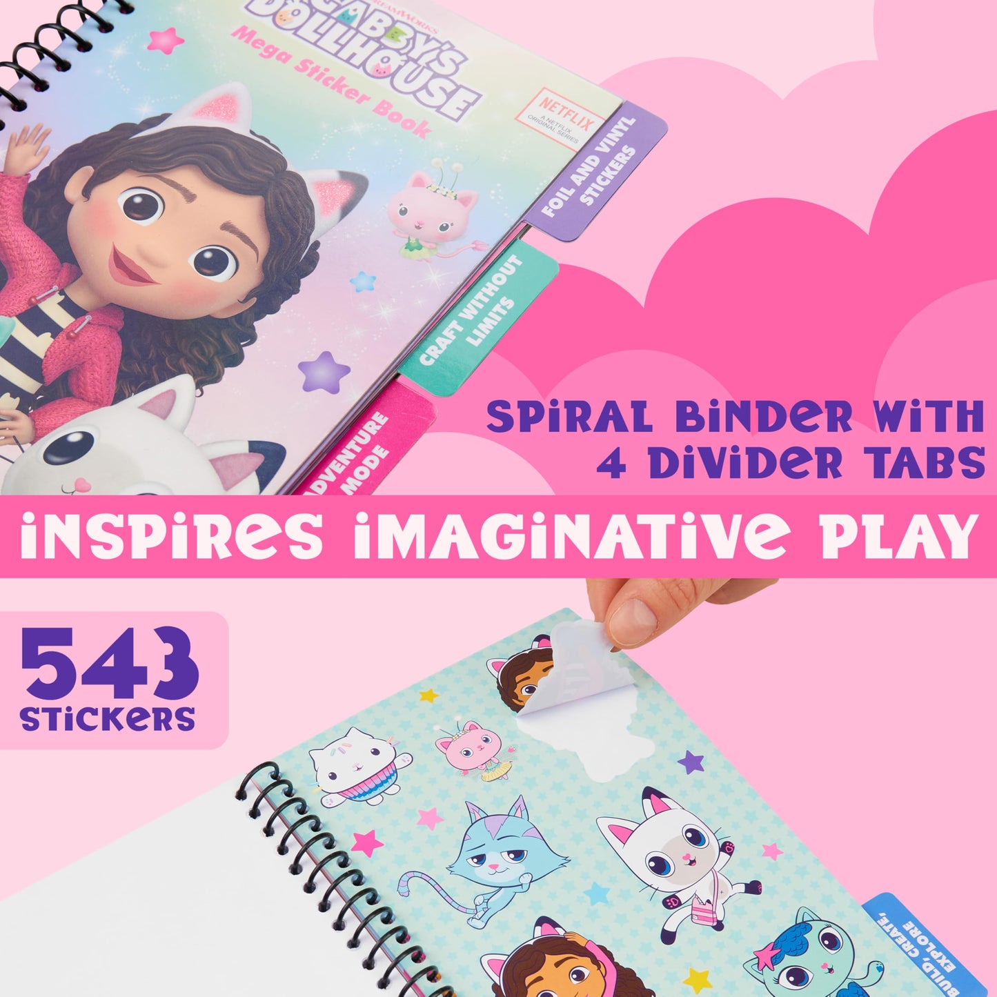 Gabby's Dollhouse Sticker Book — 500+ Stickers, 28 Sheets, Spiral Bound | DREAMWORKS GABBY'S DOLLHOUSE