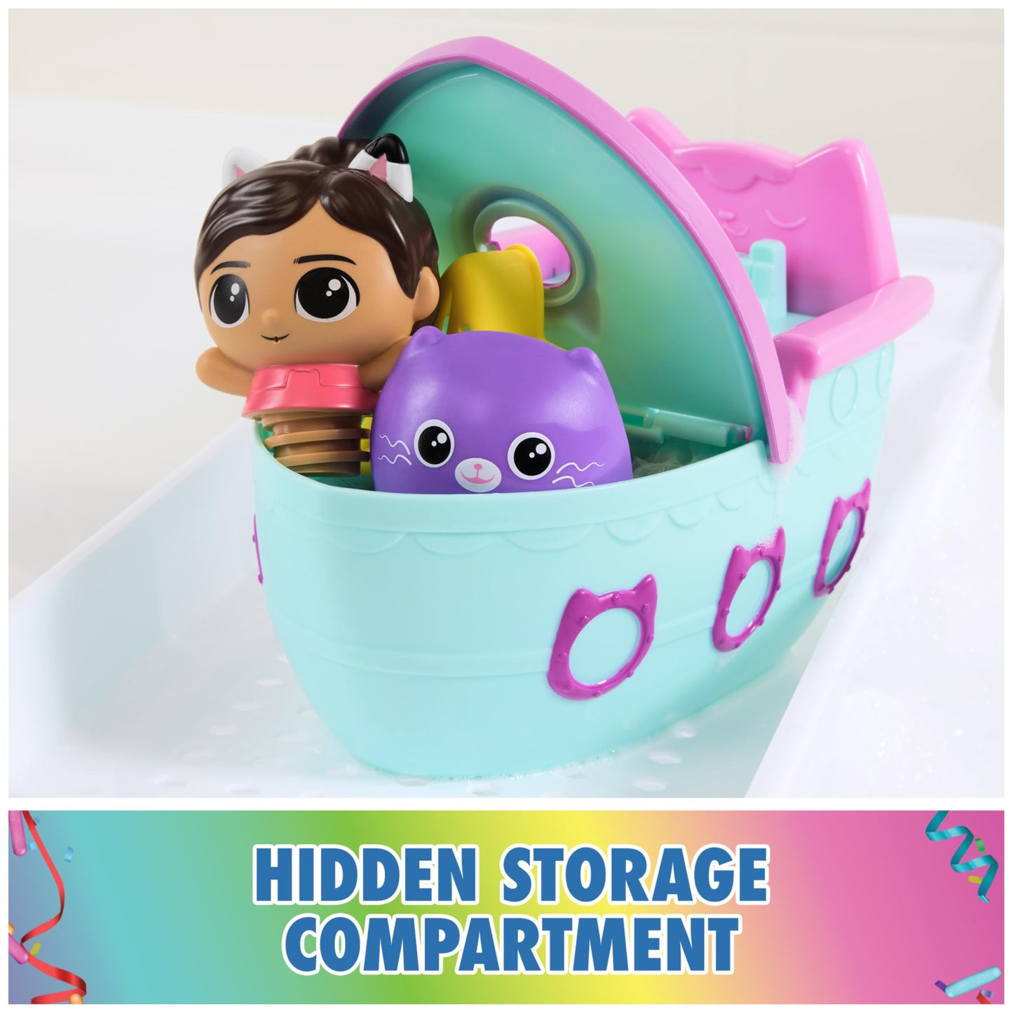 DreamWorks Gabby's Dollhouse Gabby & SS Mercat Bath Set – Floating Squirter & Cruise Ship Toy (Ages 3+)