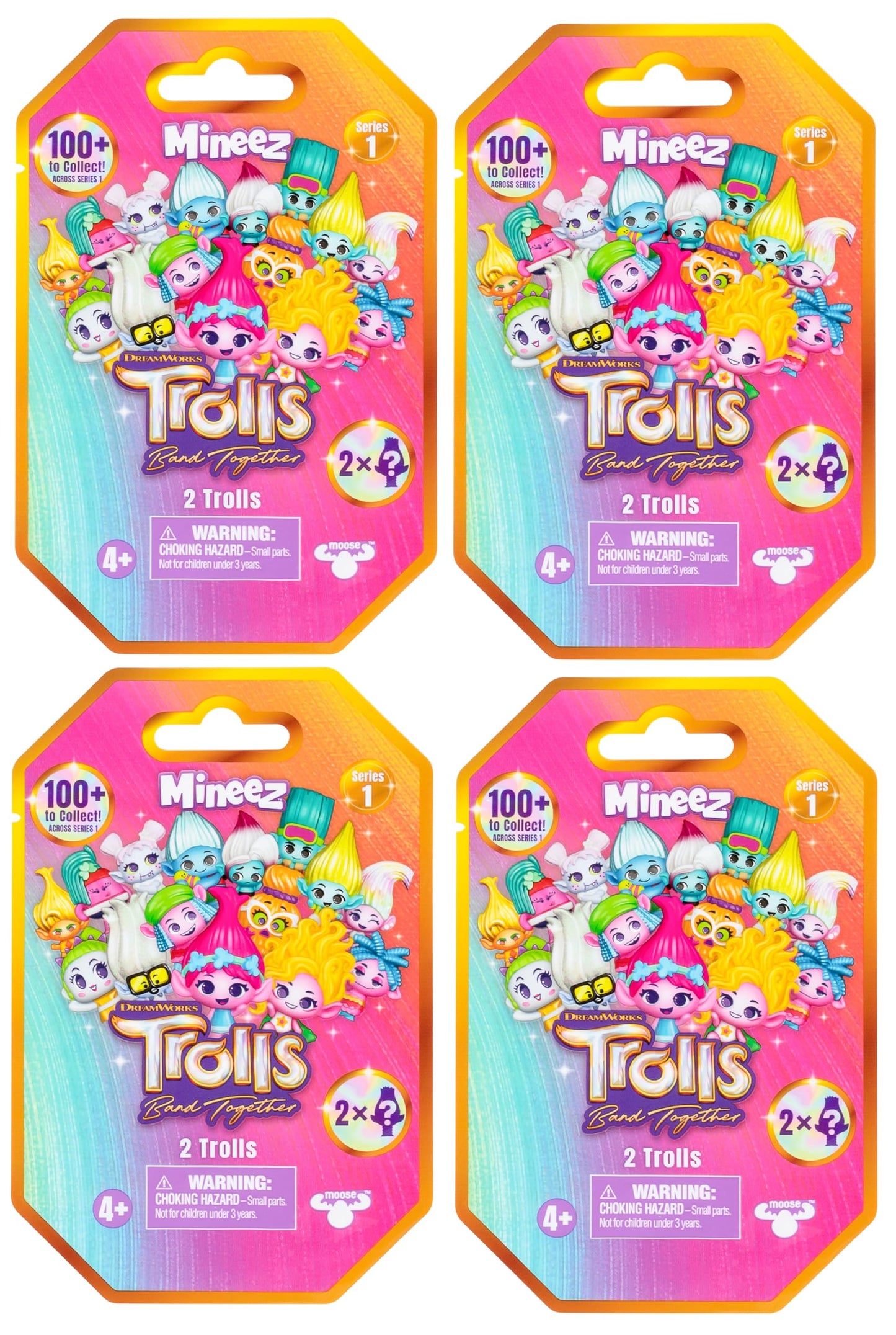 DREAMWORKS TROLLS Band Together Mineez 1.5-Inch Figures – 4-Pack Bundle (8 Figures, 100+ to Collect)