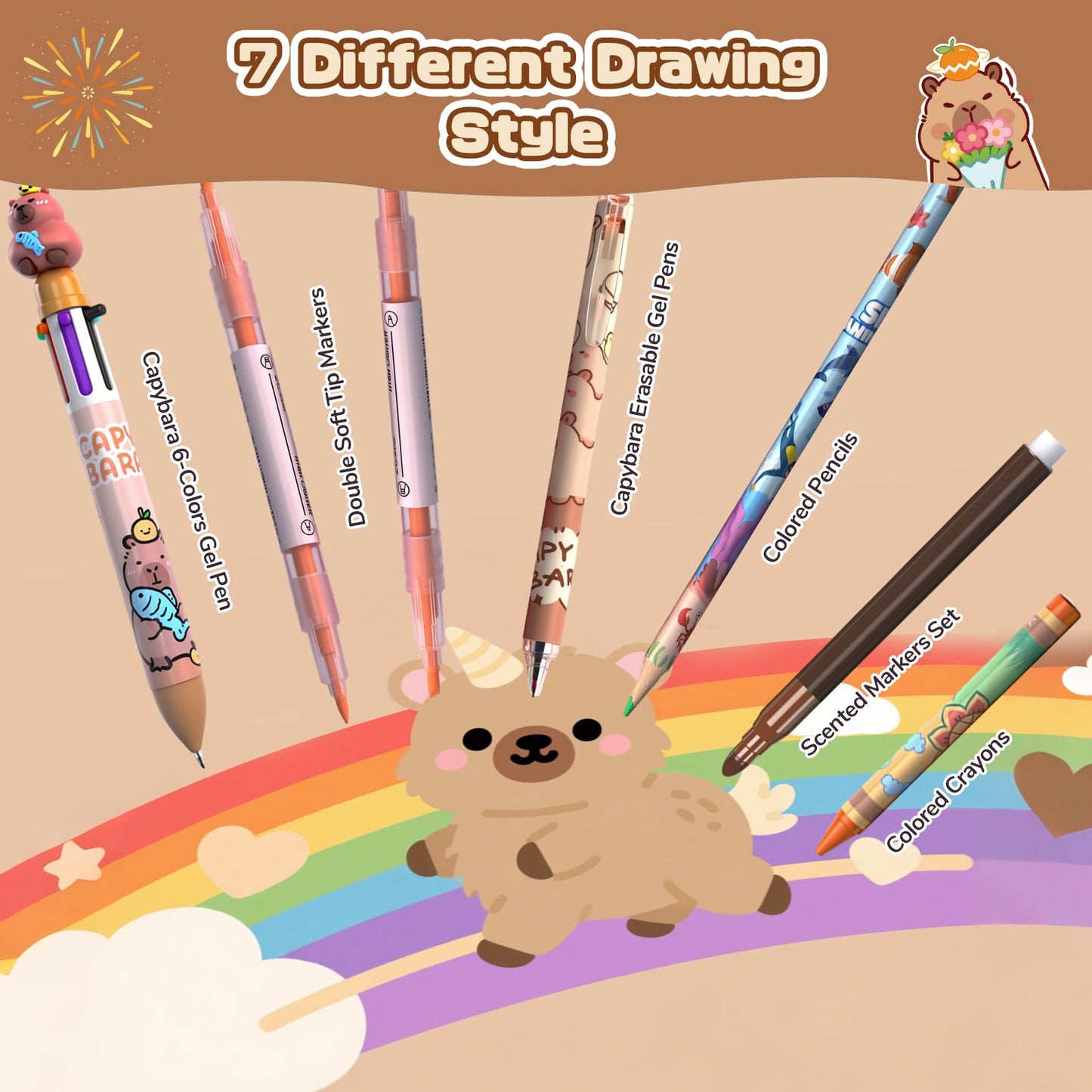 DreamyCandy Capybara 73PCS Washable Markers Set with Glitter Pencil Case