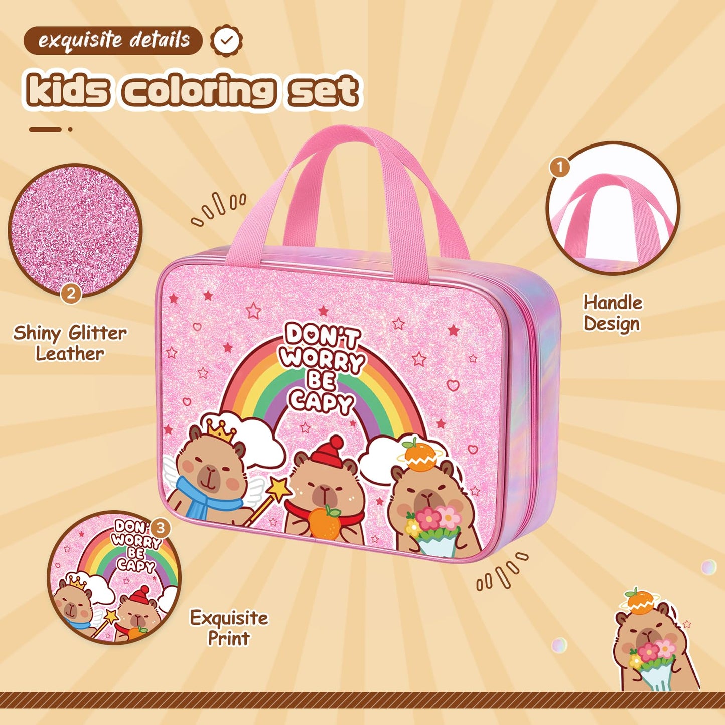 DreamyCandy Capybara 73PCS Washable Markers Set with Glitter Pencil Case